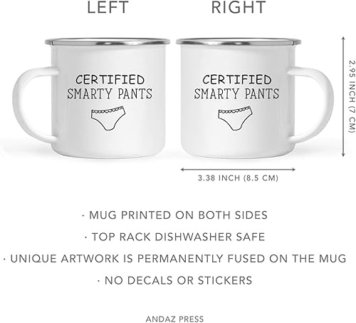 Miniatura 5 de Andaz Press Funny Graduation 11oz. Stainless Steel Campfire Coffee Mug Gag Gift, Certified Smarty Pants, 1-Pack, Enamel Camp Funny Witty Present