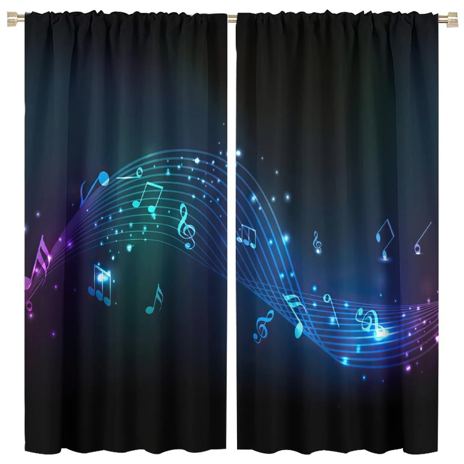 Music Blackout Curtains,Colorful Shiny Music Note Room Darkening Door Window Rod Pocket Curtain for Living Room Bedroom W84xL84in