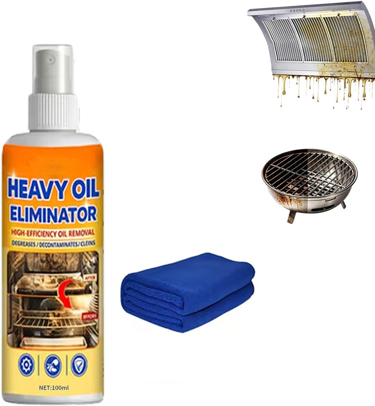 BBQ Grill Cleaner Spray, Heavy Duty Kitchen Degreaser, Towels included (100ml,2pcs)