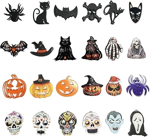 24 adornos de Halloween, decoración de árbol, araña negra, calavera, murciélago, bruja, calabaza, fantasma, adornos aterradores para árbol de