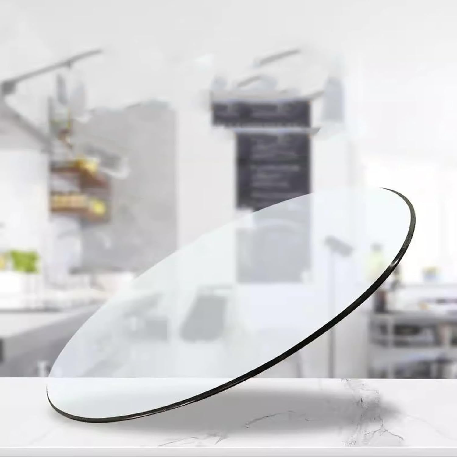 Round Clear Tempered Glass Table Top， Polish Edge Radius Corners， Bevel Premium Round Circular Plate Glass， Thick Tempered Polished Edge，(65CM (25IN))