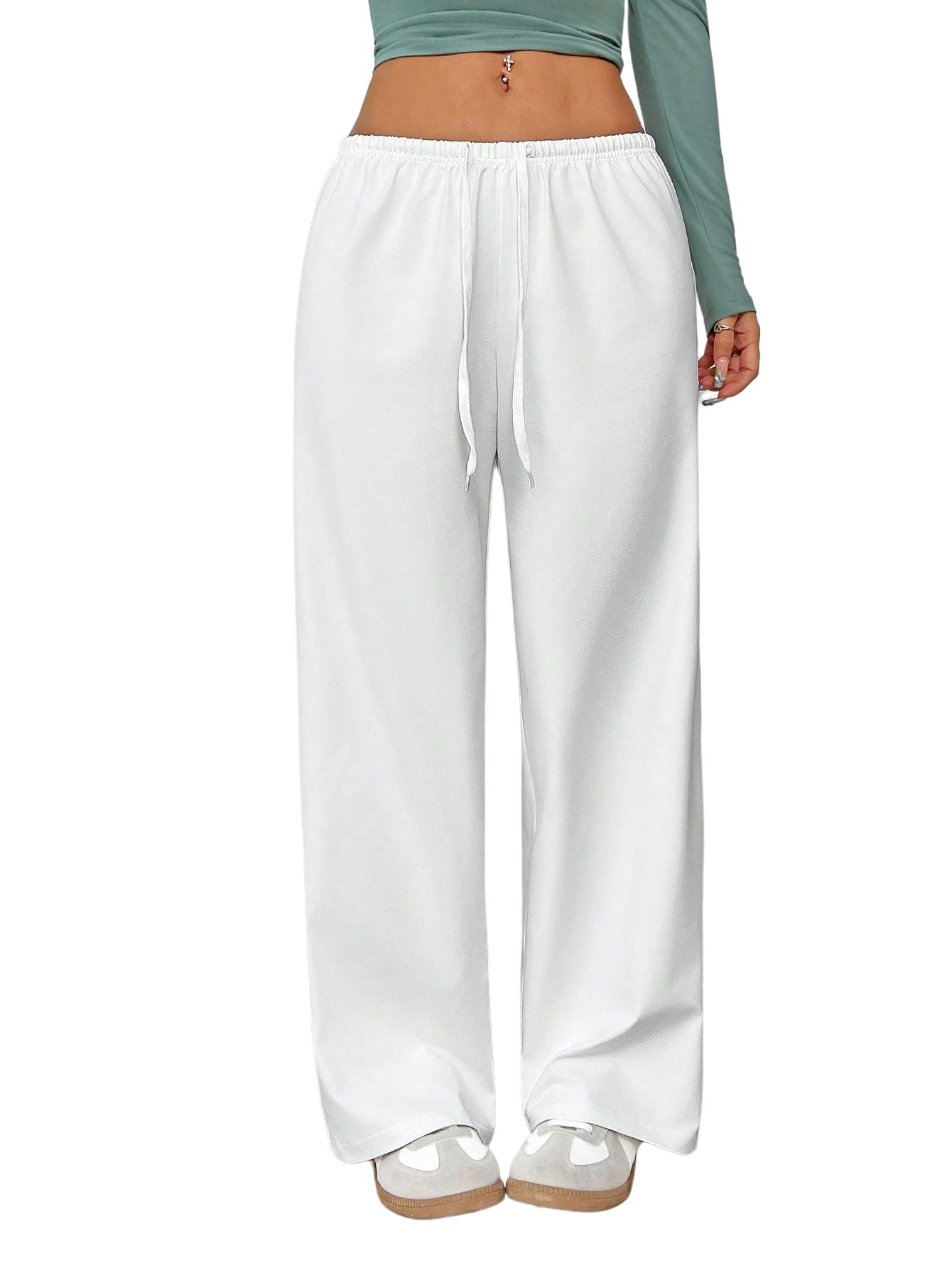 Womens Straight Leg Baggy Pants Drawstring Waist Casual Sweatpants Workout Trousers