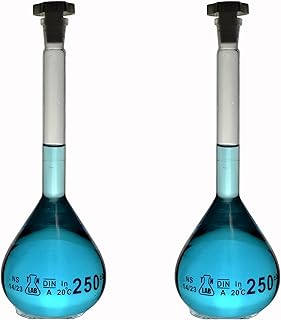 TN LAB Volumetric Flask 250ml Borosilicate Glass 14/23 Class A Accuracy 2-Pack