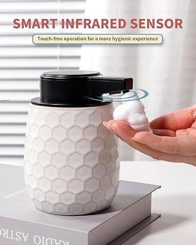Miniatura 8 de Dispensador automático de jabón, dispensador de jabón espumoso sin contacto de 13 onzas13.0 fl oz, dispensador de jabón de espuma blanca de cerámica