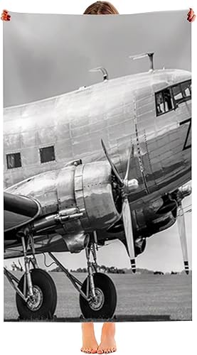 Gyapuk Avión, toalla de playa extra grande, avión viejo, hecha de material de microfibra para unisex, gris, 33 x 52 pulgadas