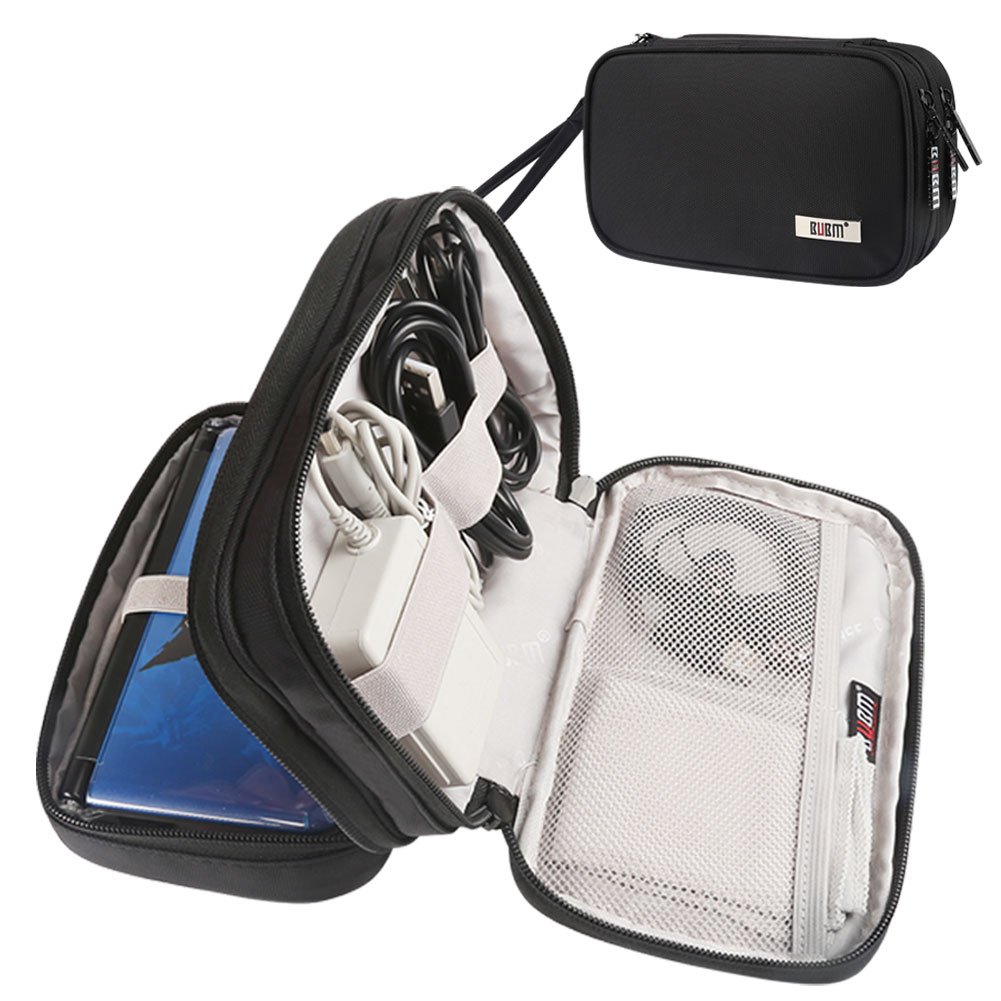 BUBM Portable Carrying Case Storage Bag Compatible with Nintendo 3DS/3DSXL, Double Layer Compartment Travel Organizer for Game Console, Game Cards, cables, charger-Black