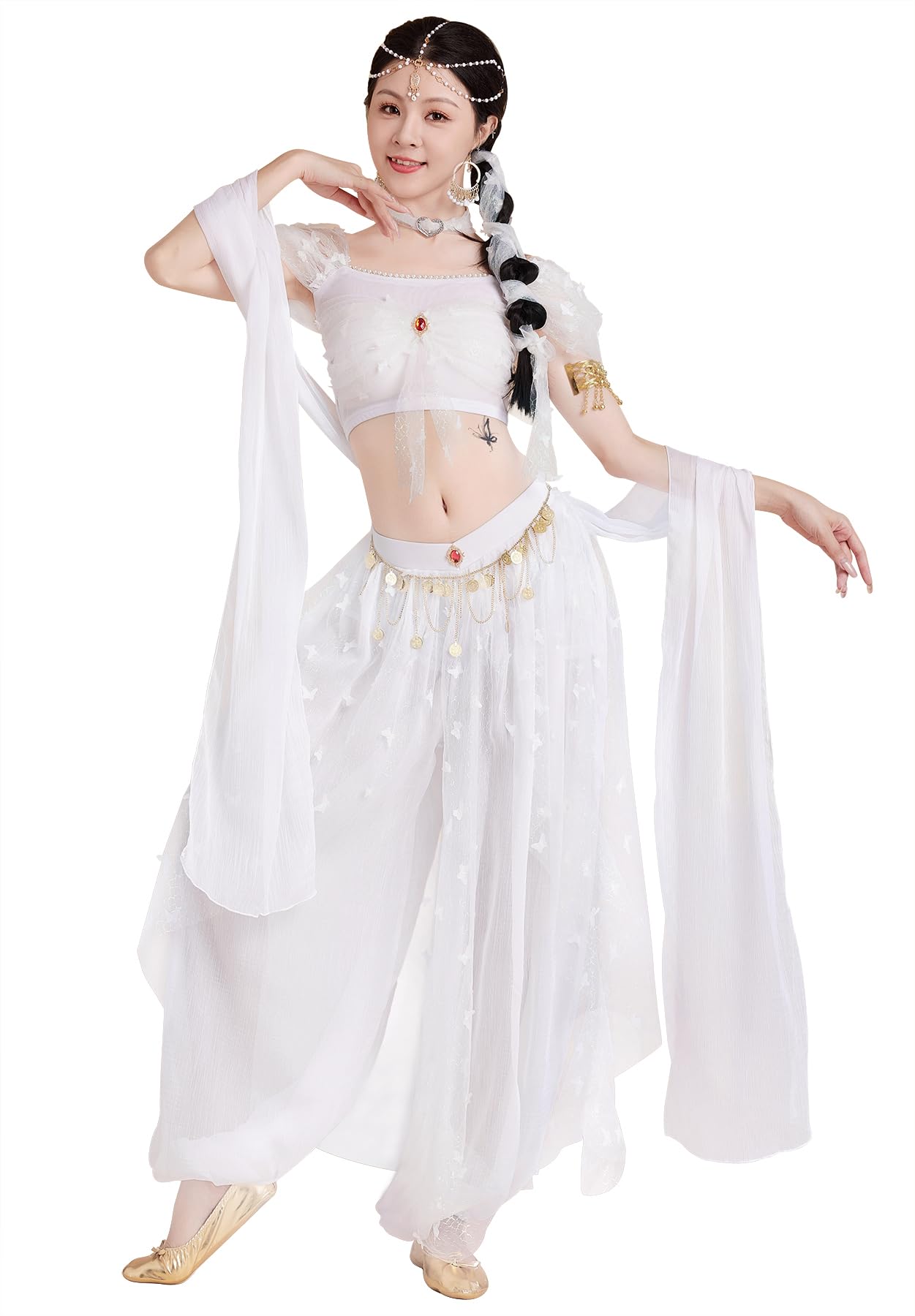 ELLYDOOR Arabian Jasmine Costume Women Princess Dress Up Halloween Outfits, 30white, Small