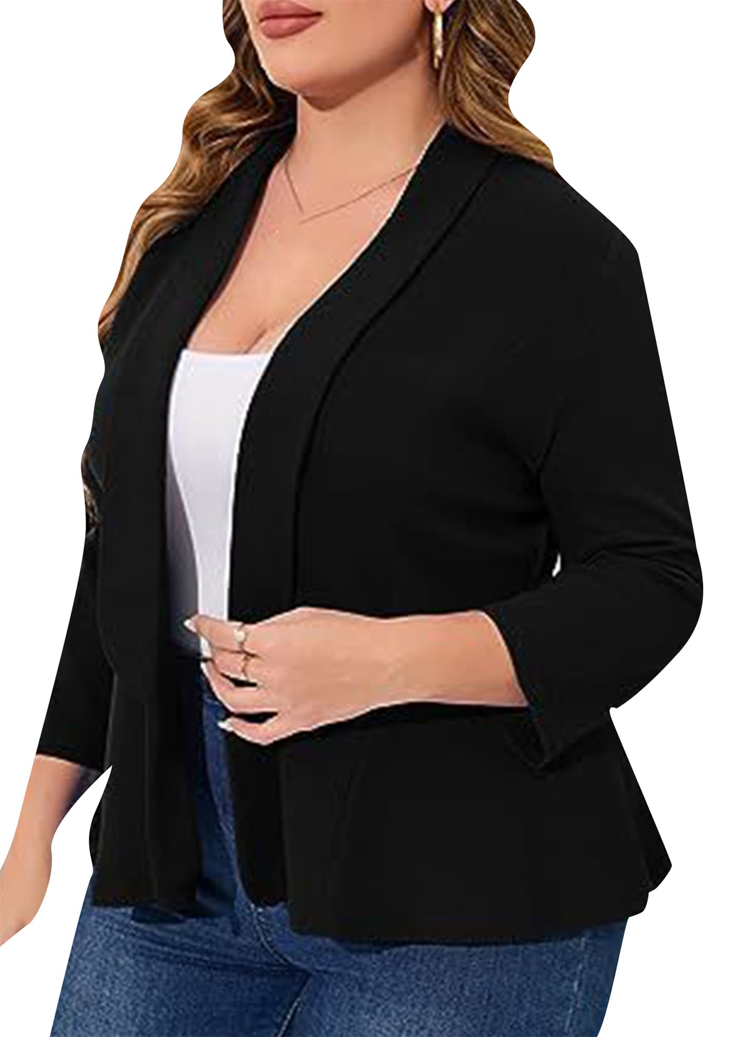 BOFETA Women Solid Color Long Sleeve Blazer Open Front Ruffled Coat Lapel Collar Casual Cardigan