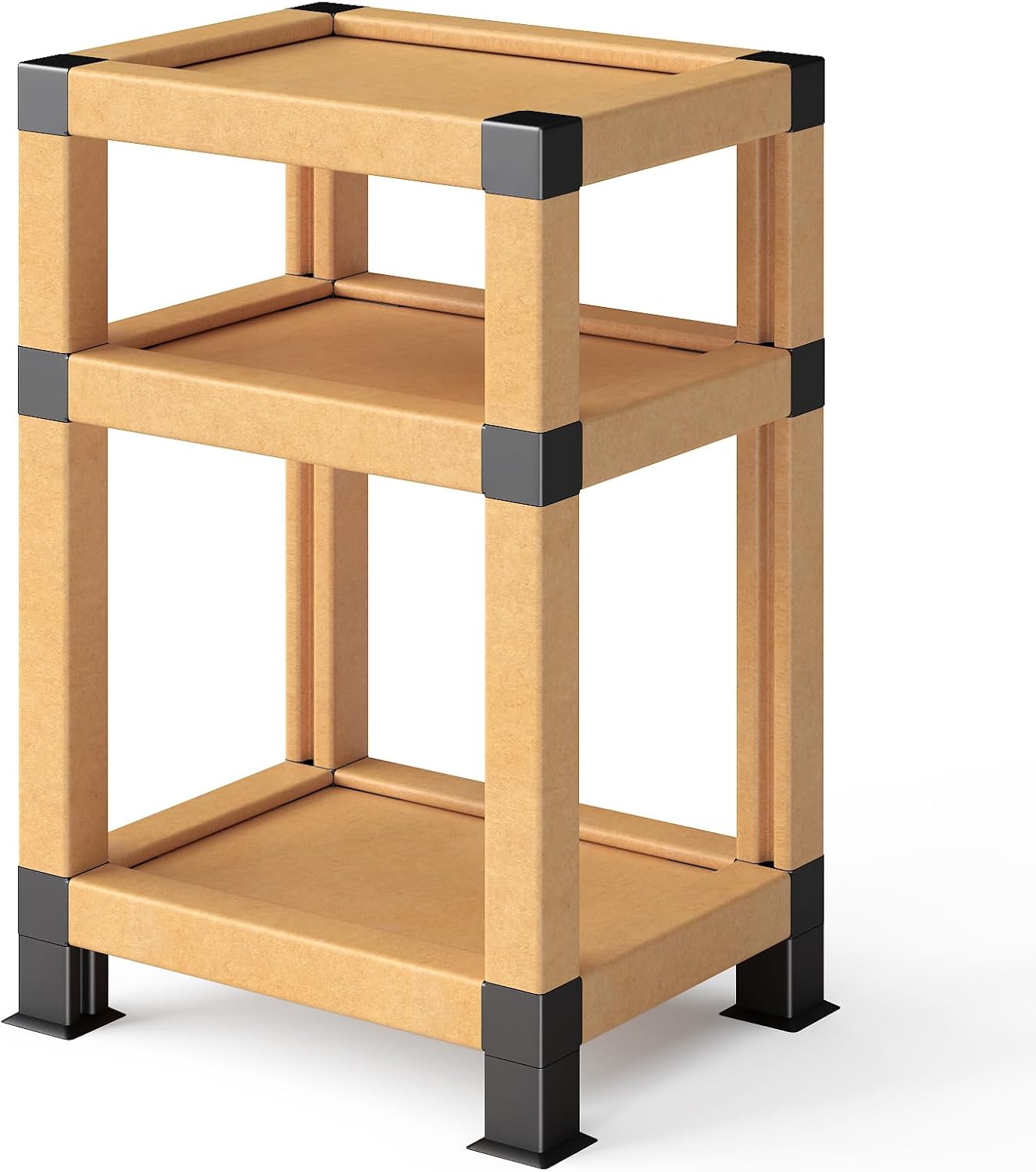 OIAHOMY Side Table, End Table,3-Tier Beside Table, Tall Nightstand for Living Room, Bedroom, Made of Cardboard, Classic Natural