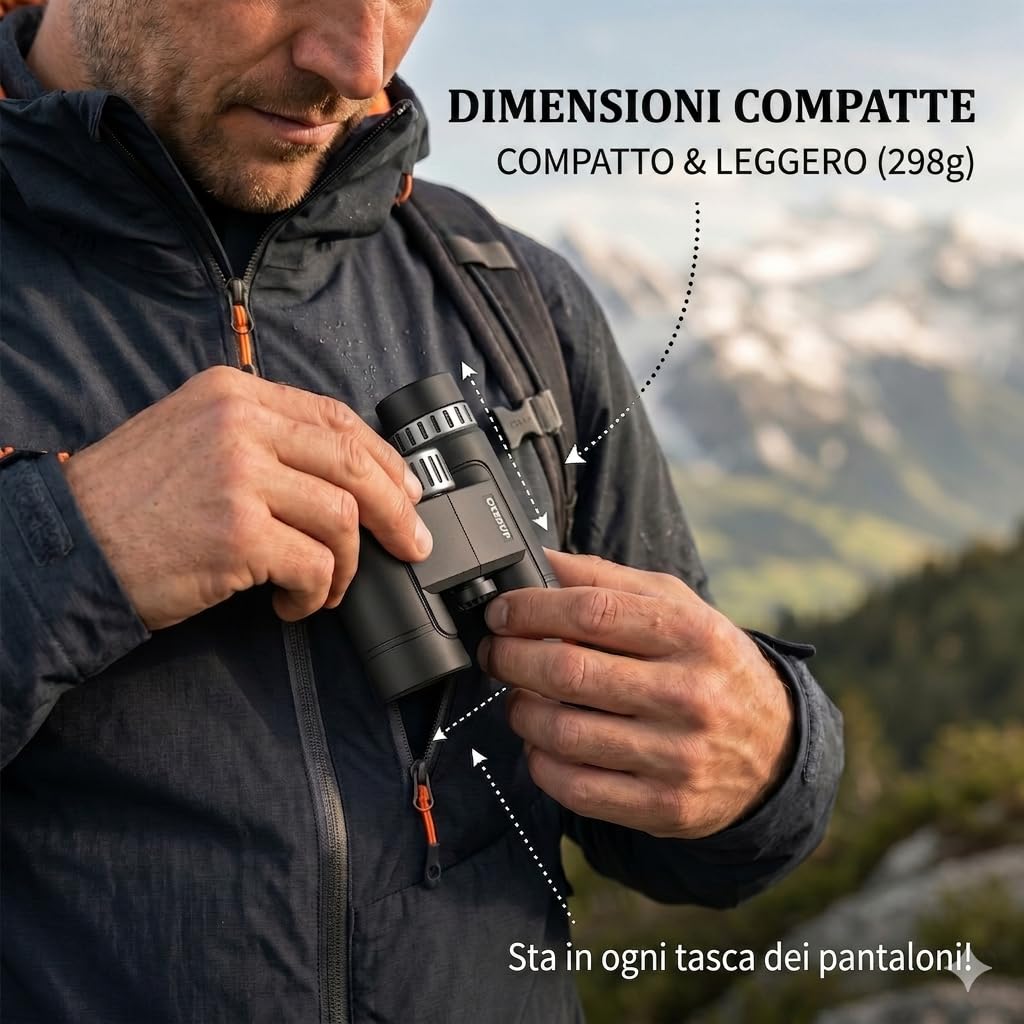 Binocolo Professionale Compatto 10x26, Prisma BAK4 e Lenti FMC Multistrato, Leggero e Impermeabile, per Birdwatching, Escursionismo, Viaggi e Concerti, Adatto ad Adulti e Ragazzi | Leggero e Impermeabile, per Birdwatching, Escursionismo, Viaggi e Concerti