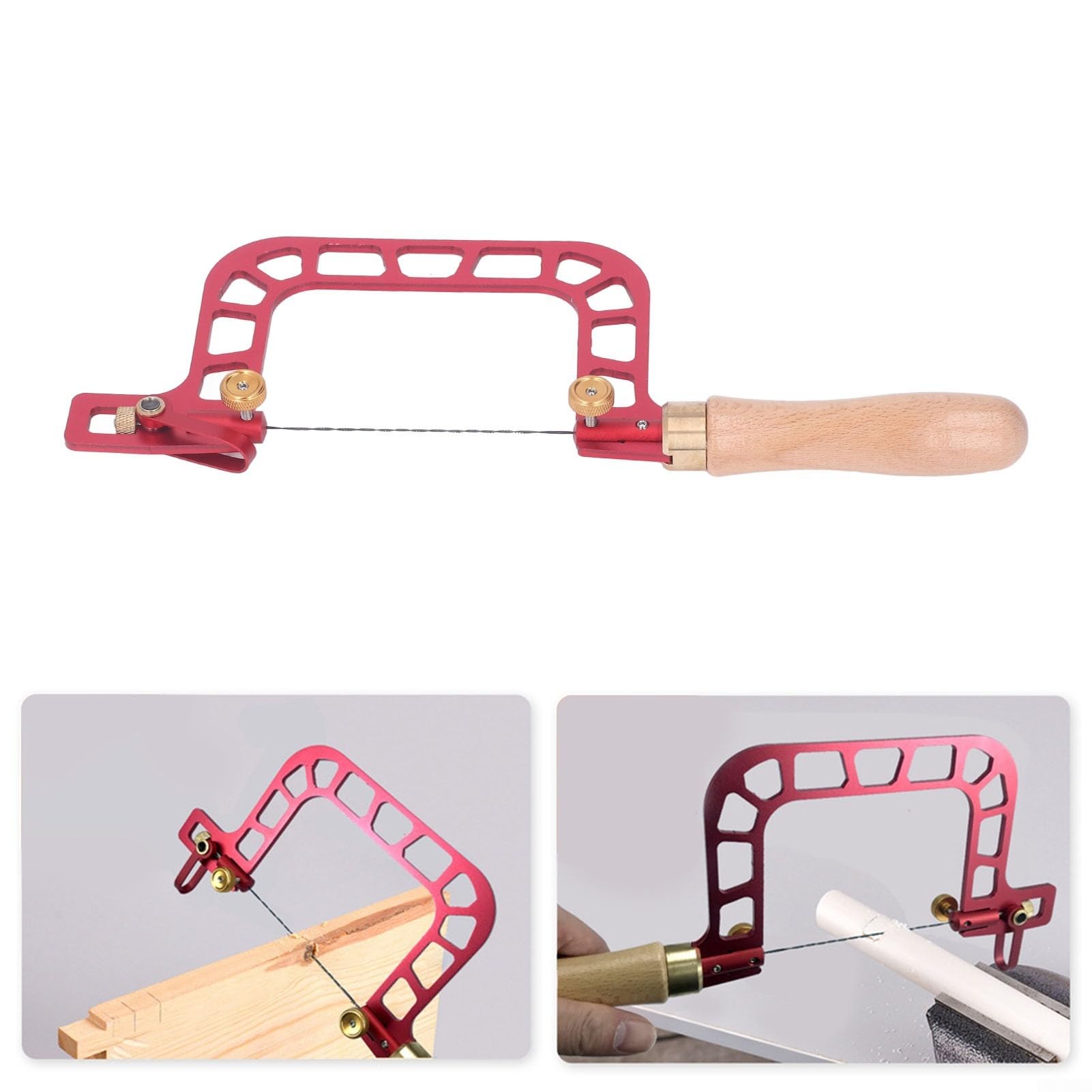 Scie à archet multifonction en forme de U, 7,6 cm avec poignée en bois pour jardinage, élagage, coupe (scie + 12 lames de scie)