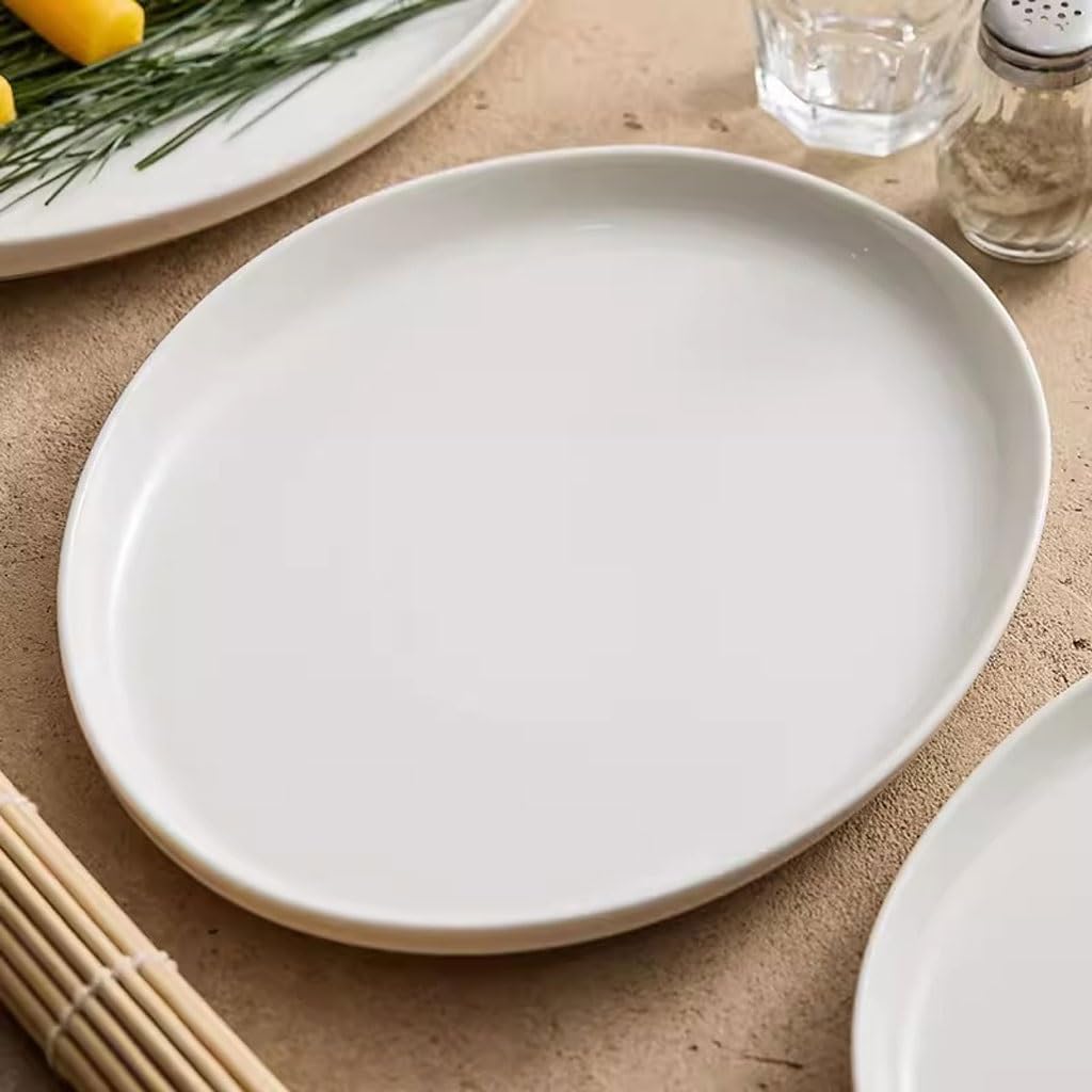 モダンな大型ディナープレート 陶磁器皿、軽い高級蒸し魚皿、家庭用楕円皿、芸術的な構想皿、食器、ディナー皿 積み重ね可能なディナープレ