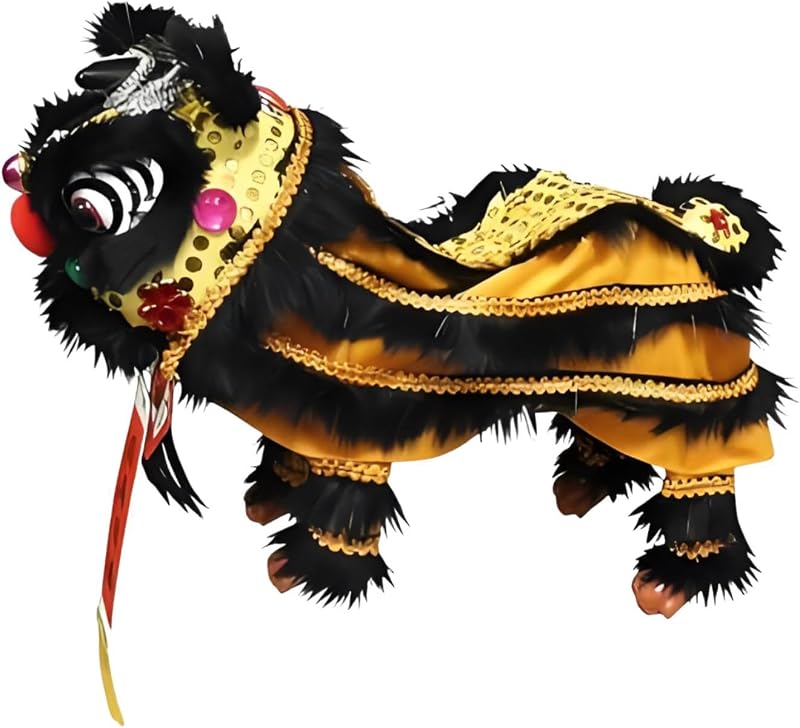 Marionette Lion Toy Festive Dancing Lion Puppet Traditional Chinese Hand String Toy Handmade Decoration Suitable for Home, Yellow Black