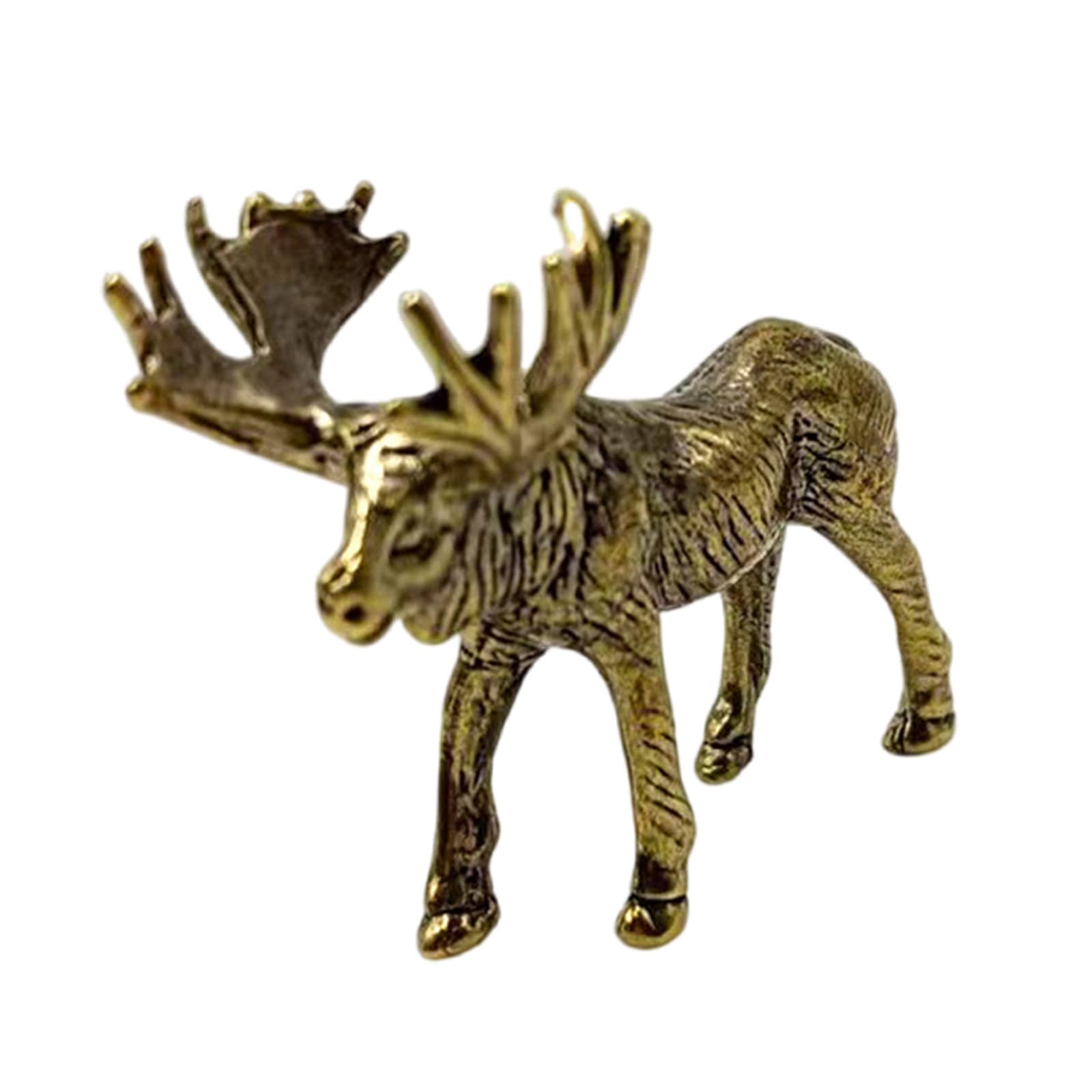 GTYLF Antiqued Brass Deer Statue Art Lover Vintage Metal Moose Animal Miniature Figurine Desktop Book Shelf Ornament Desk Ornament