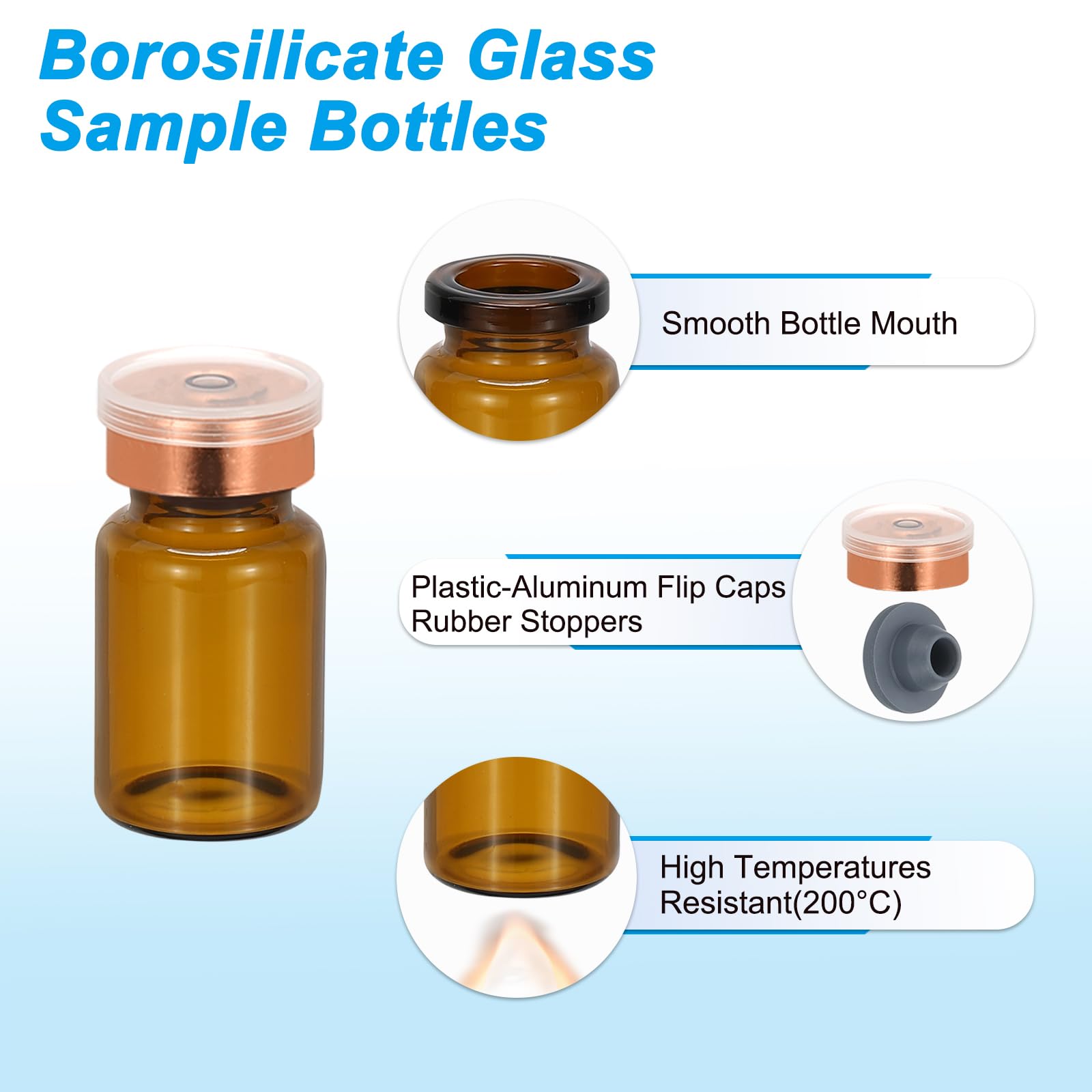 PATIKIL 12pz 7ml Fiale Esemplare in Vetro Borosilicato Ambra con Tappo Plastica Alluminio e Tappo in Gomma per Conservazione Solidi Liquidi Polveri Laboratorio, Tono Oro