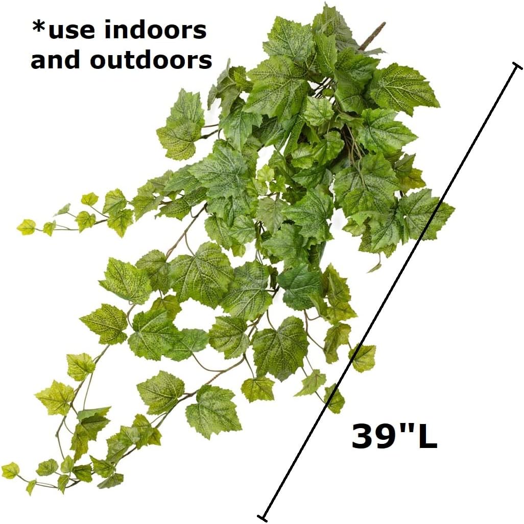 Factory Direct Craft Grape Leaf Cascading Artificial Ivy Vine Bush Greenery - Indoor/Outdoor Tuscany Vineyard Winery Hanging Grape Leaves Plant for Home Porch or Patio Decor (39" L)