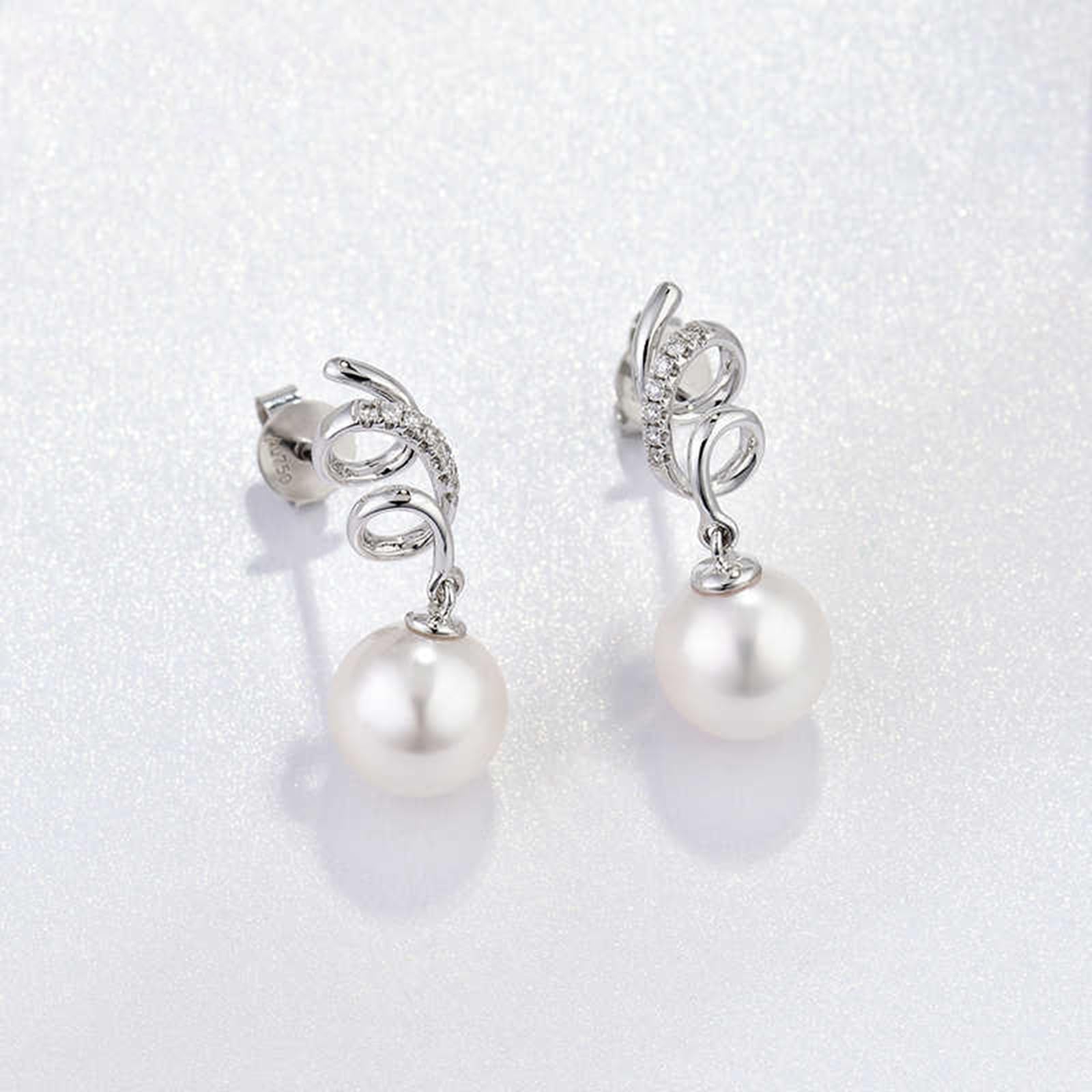 Orecchini Pendenti, Oro Bianco Orecchini di diamanti con perla pendente 7,5-8 mm
