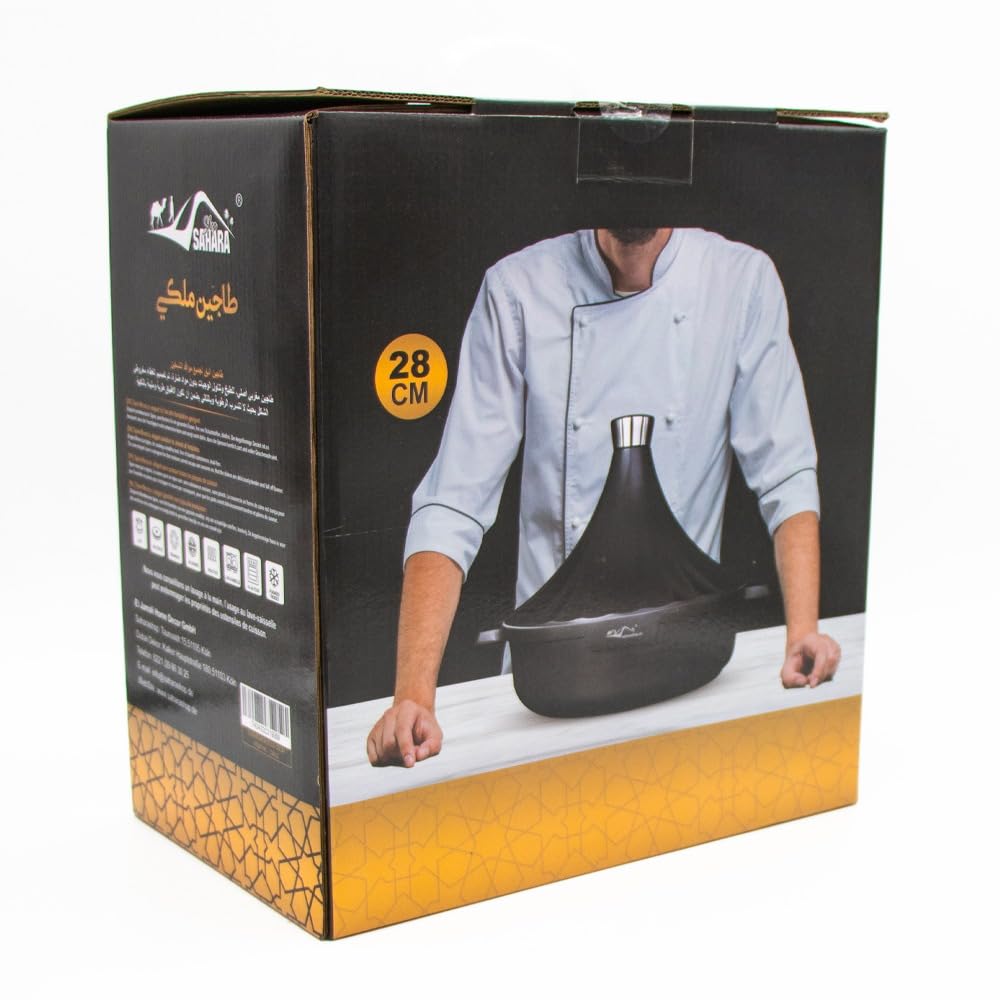 Saharashop Tajín Marroquí Morocco 28 cm Diámetro Negro Mate Aluminio Redondo Apto para Inducción y Horno