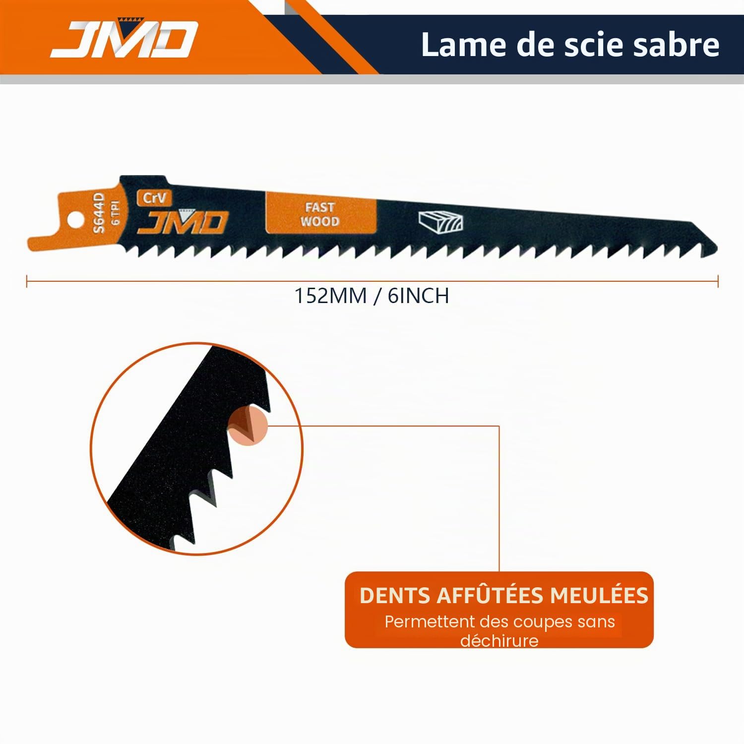 JMD 10 Pièces S644D Lames de Scie Sabre pour Le Bois HCS 152mm 6TPI Lames de Scie Alternative