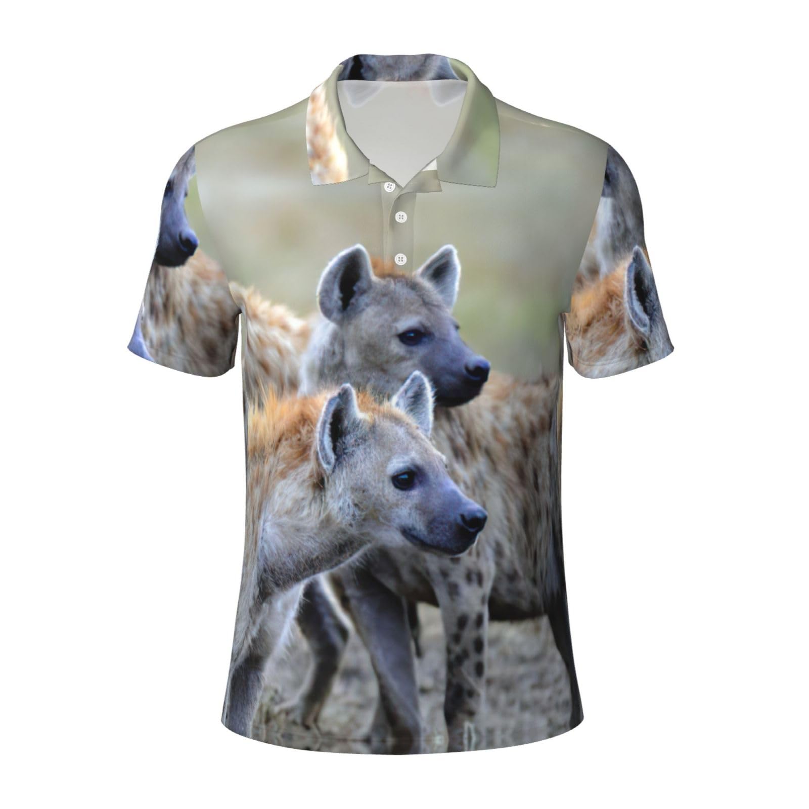 Edwal Men's Black Animals Hyena Print Polo Shirts Short Sleeve, Moisture Wicking Golf Shirts For For Casual Sporty