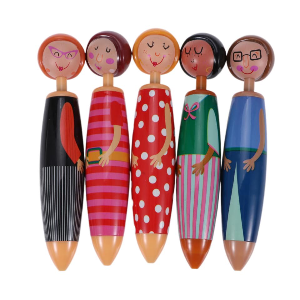 STOBOK Creative Ballpoint Pens 5Pcs Doll Shape Cartoon Design Colour and Style Comfortable Grip For Kids Office School
