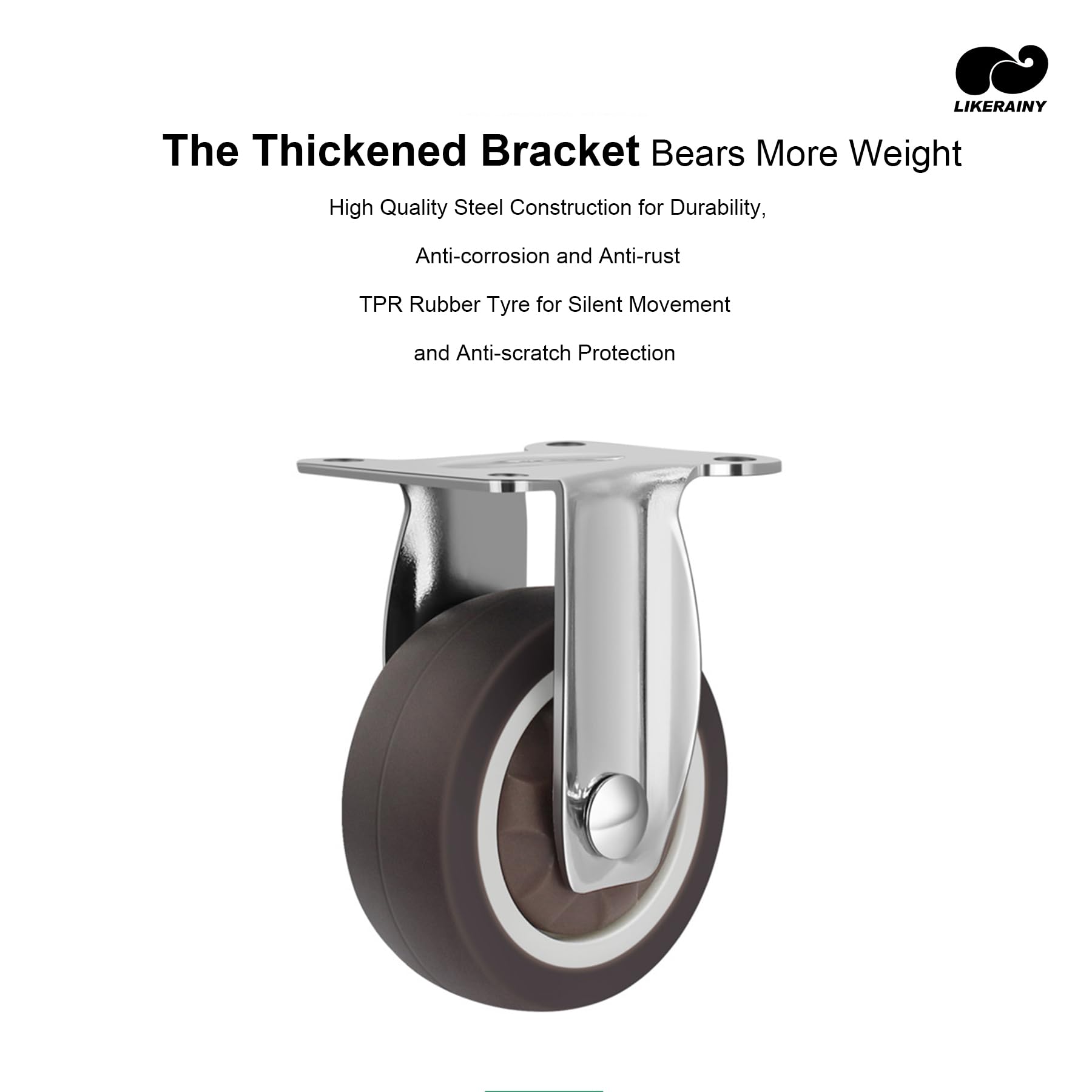 LIKERAINY Silent TPR Swivel Castors diameter 25 x 13 mm with Plate Fixing Rubber Wheels with Brake Replacement for Mobile Furniture Chest Caster Wheels Loading Capability 40kg Pack of 4 pcs - Image 4