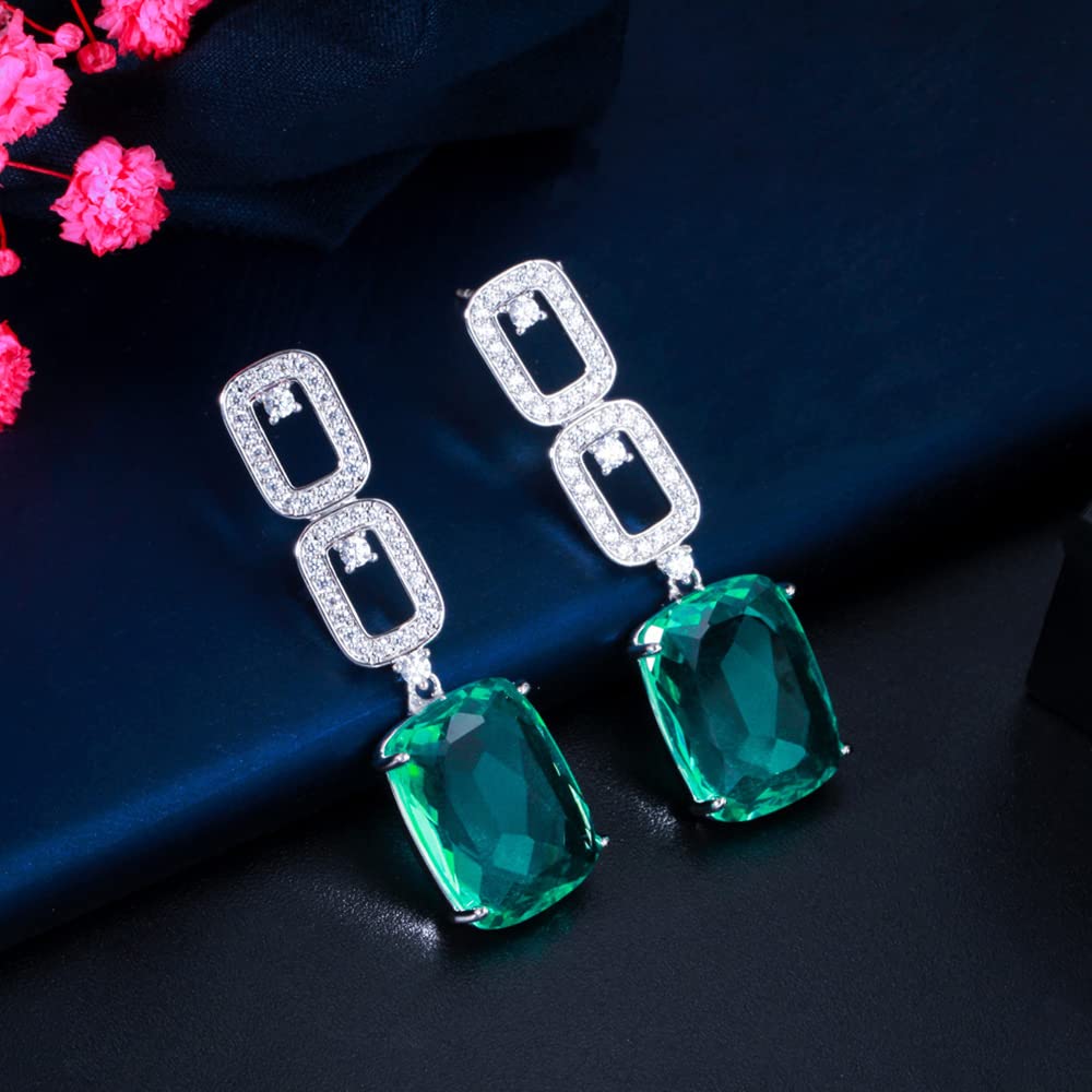 Boucle d'oreille longue rectangle en oxyde de zirconium multicolore - 2