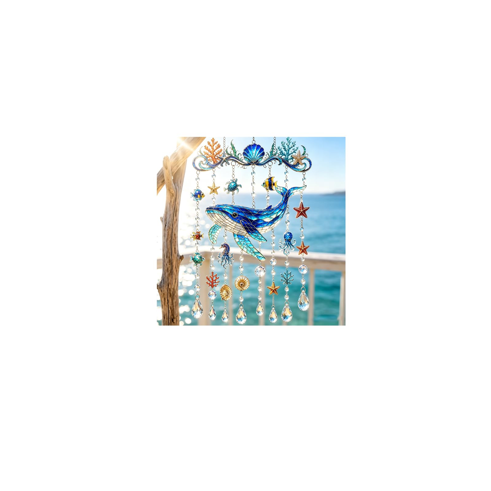 Ocean-Themed Crystal Wind Chime -Sparkling Ocean Escape To Your Garden