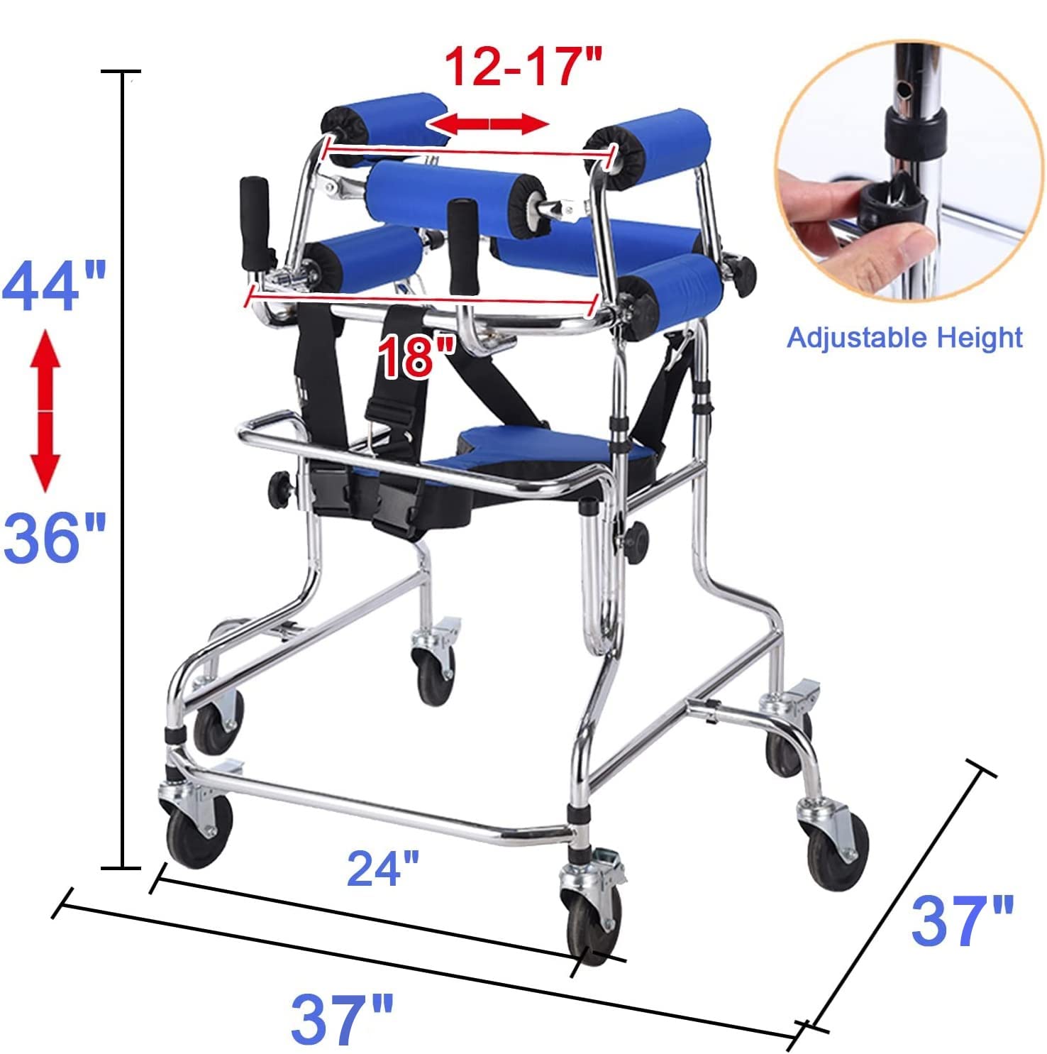 Andador portátil para niños con parálisis cerebral, con estructura de apoyo para la bipedestación, para personas con discapacidad, con ruedas de 6/8 pulgadas y asiento ajustable en altura, p