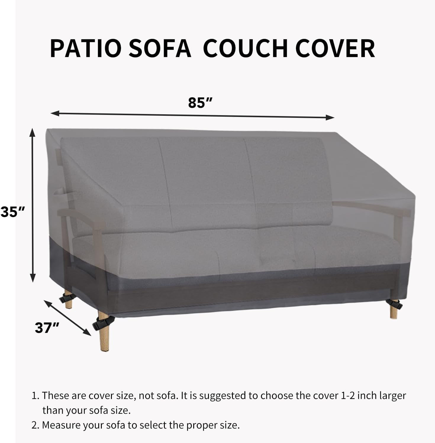 Easy-Going Outdoor Couch & Bench Cover - Heavy Duty 3-Seater Patio Sofa Cover - Windproof & Durable - Gray/Dark Gray (85Wx37Dx35H inch)