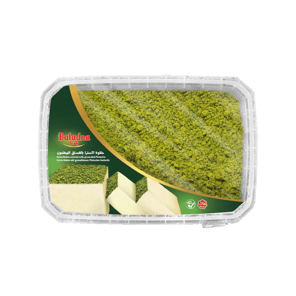 Baladna Halva mit gemahlenen Pistazien 700 g x 3 Pcs | Süße Sesamspezialität | Ideal als Dessert oder Snack | Orientalische Spezialität | Vegetarisch | Halal