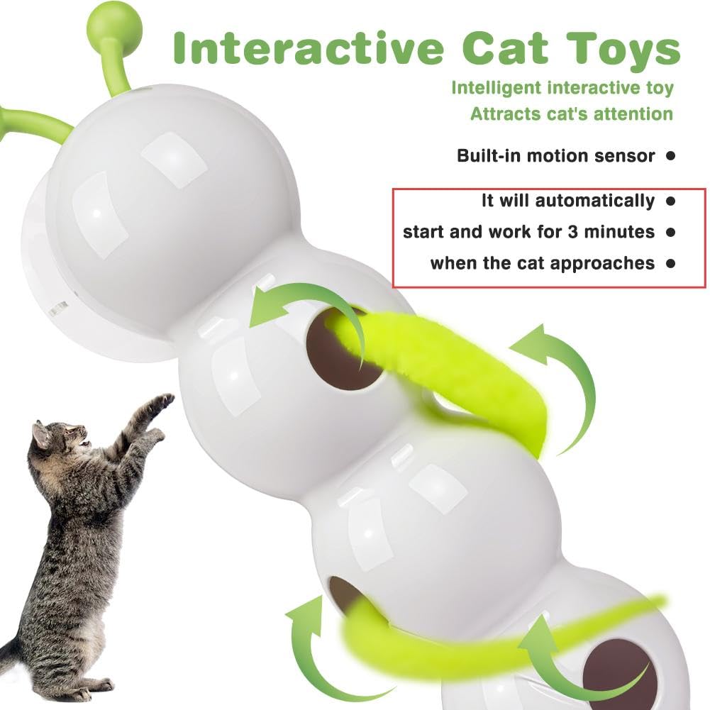 OSDUE Juguetes para Gatos, Juguete Interactivo Gato de Interior, Juegos de Caza para Gatos con Cola Peluda y Ventosa para Gato, Wusel Gusano Smart Motio, Pared y Ventana Juguete con Diseño de Gusano