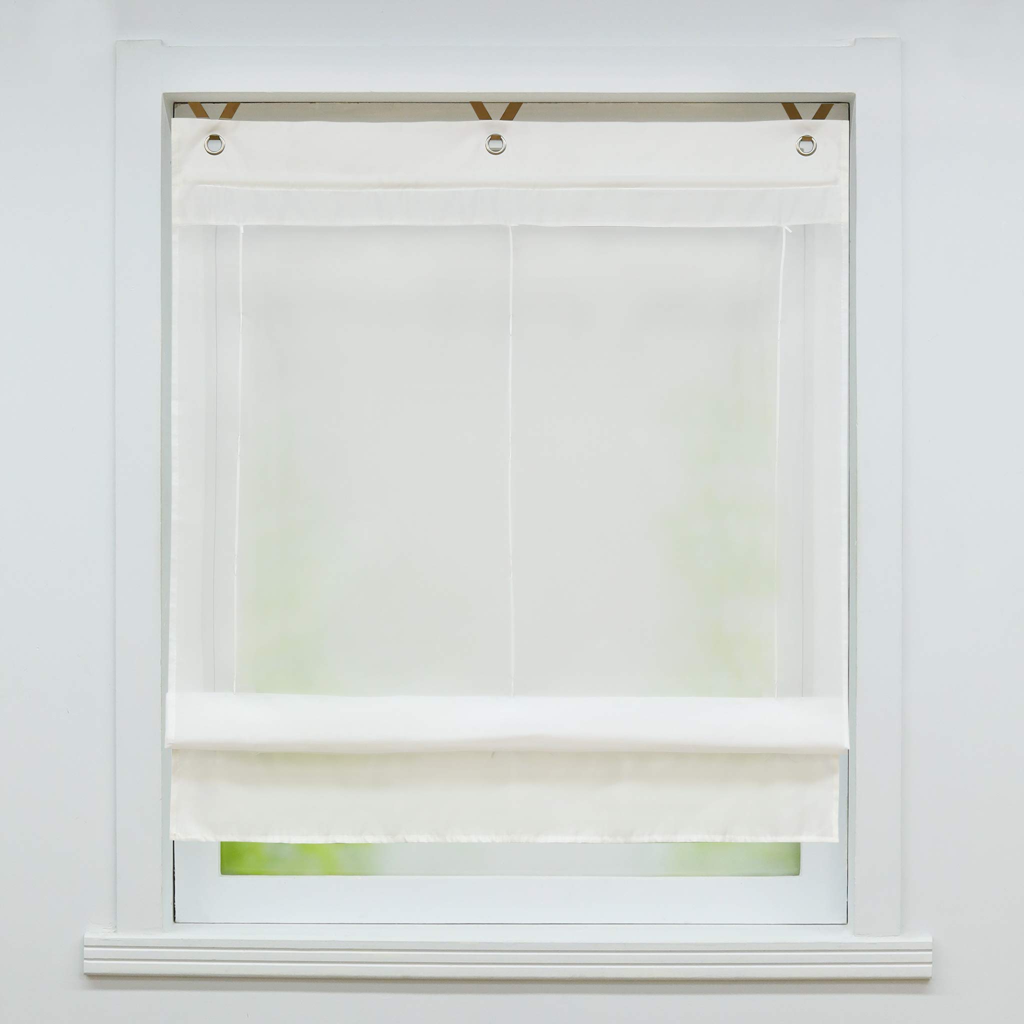 Joyswahl Irene Tenda a pacchetto con occhielli, in voile, trasparente, con bordi colorati, tenda da finestra con ganci, senza viti, 1 pezzo, Poliestere, bianco, BxH 80x155cm