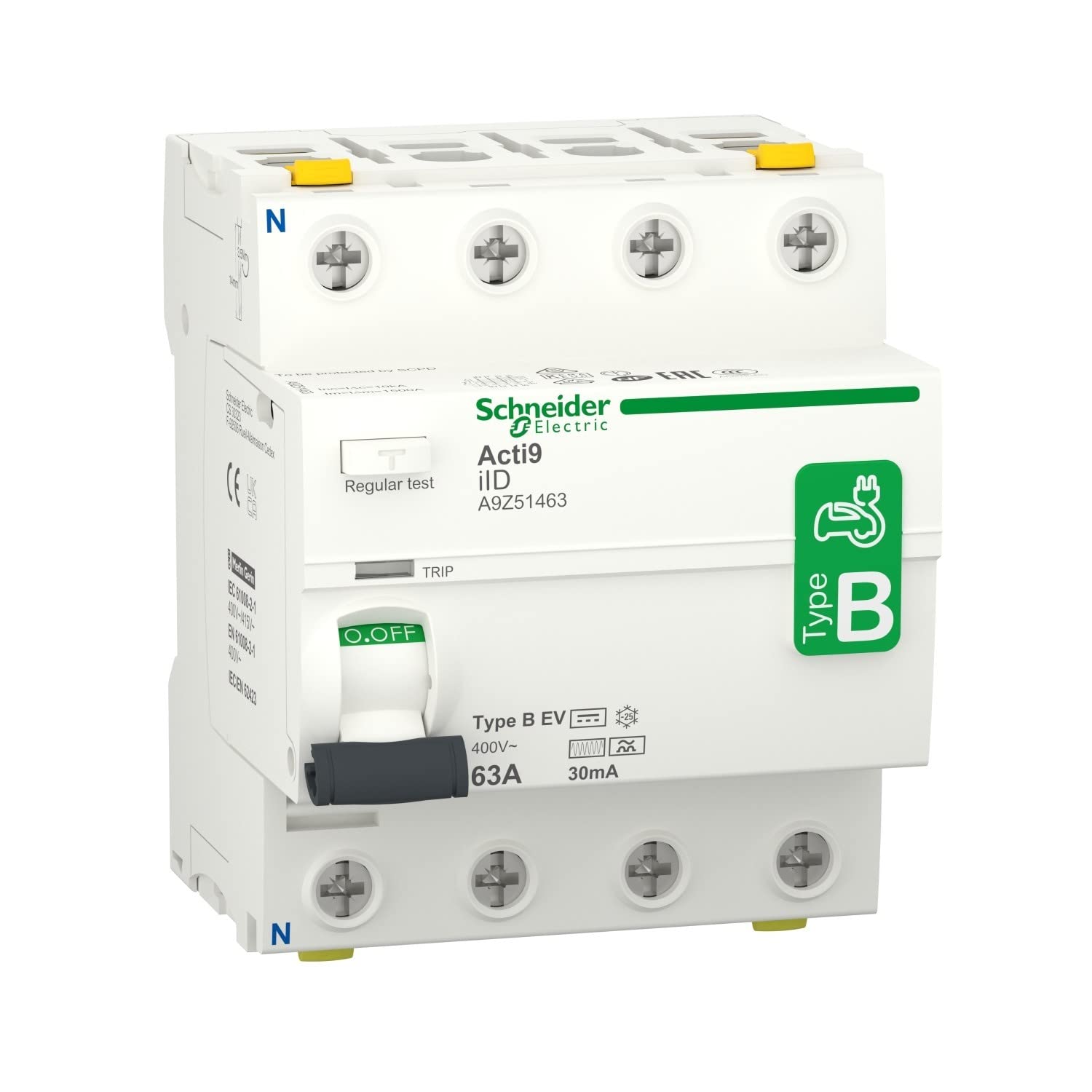 Schneider Acti9 - Iid 4P 63A 30mA B EV