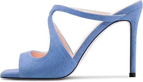 Miniatura 4 de HEUIVZAR Sandalias de tacón alto de aguja para mujer, con puntera cuadrada, sin cordones, con espalda descubierta, vestido de boda, tacones de 3.9