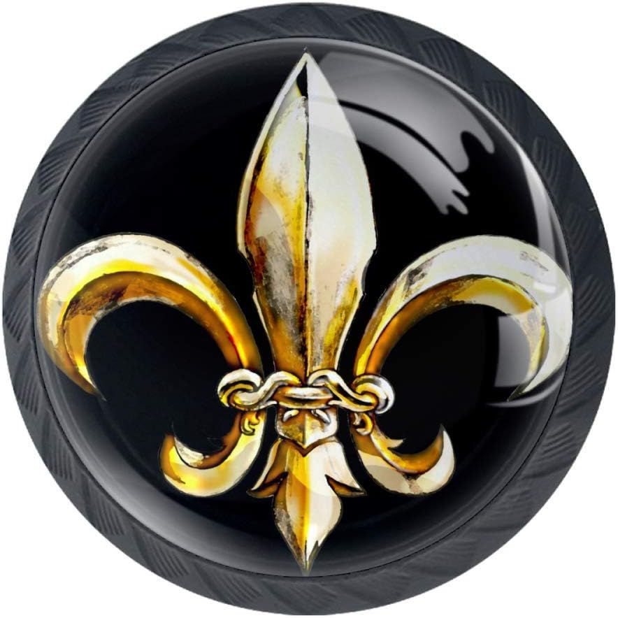 DJROW Fleur De Lis Art 4 Pcs Cabinet Knobs 30mm Drawer Kitchen Cabinets Dresser Cupboard Wardrobe Unique Pulls Handles