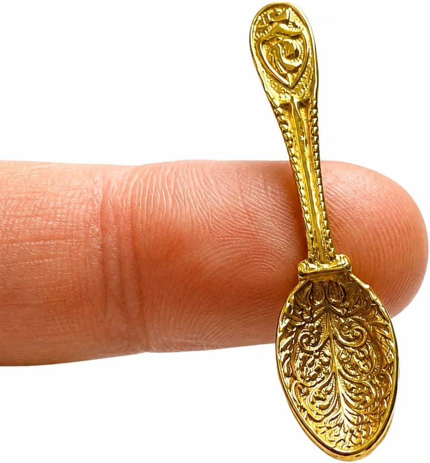 18K Gold Plated 925 Sterling Silver Zagrebushka Spoon Wallet Amulet, 1.6” Tiny Purse Mascot Money Scoop Charm for Wealth, Prosperity & Abundance Talisman