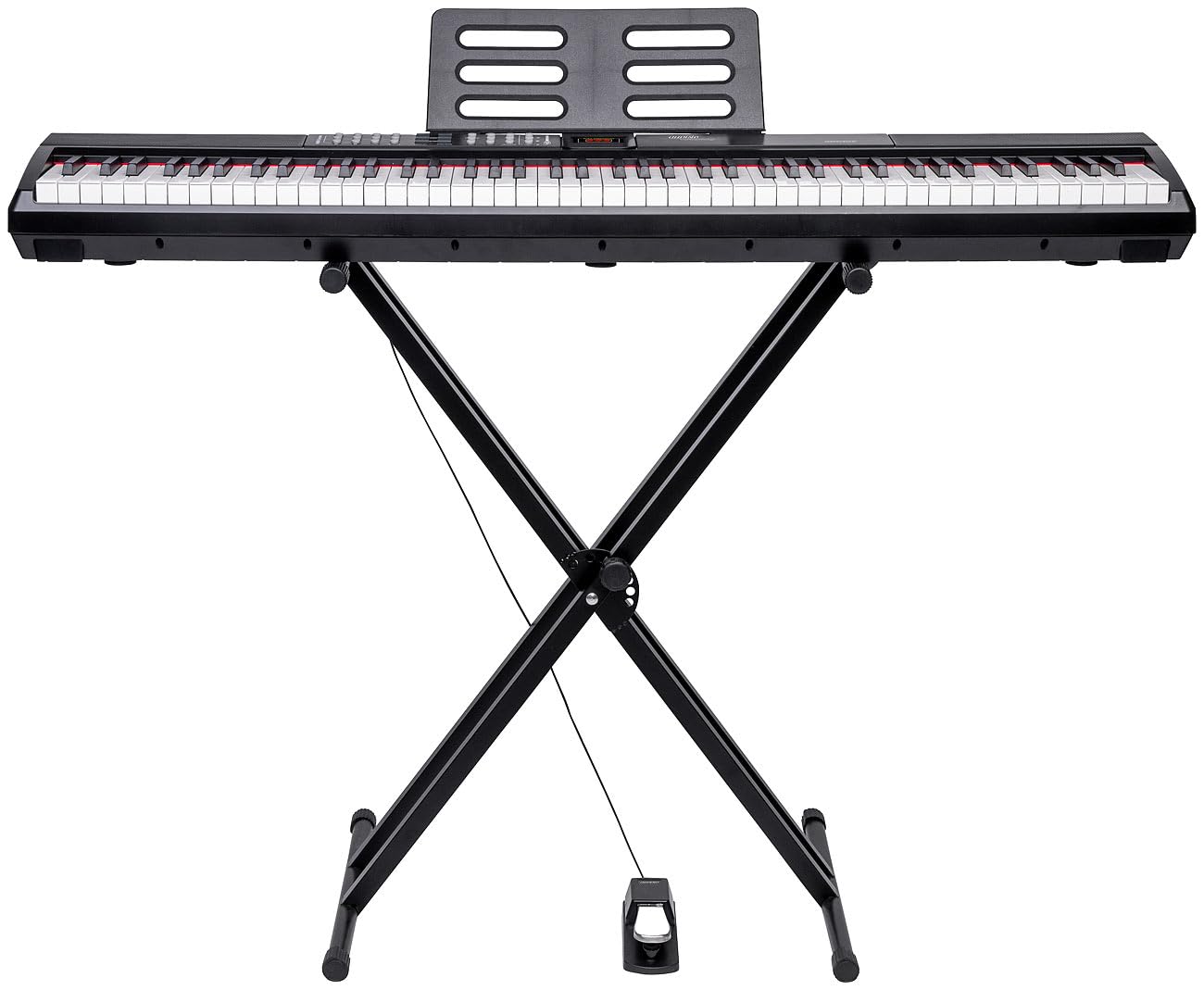 auvisio Klavier: E-Piano mit 88 Hammermechanik-Tasten + Ständer (MIDI Keyboard, MIDI Keyboard 88, Stativ)