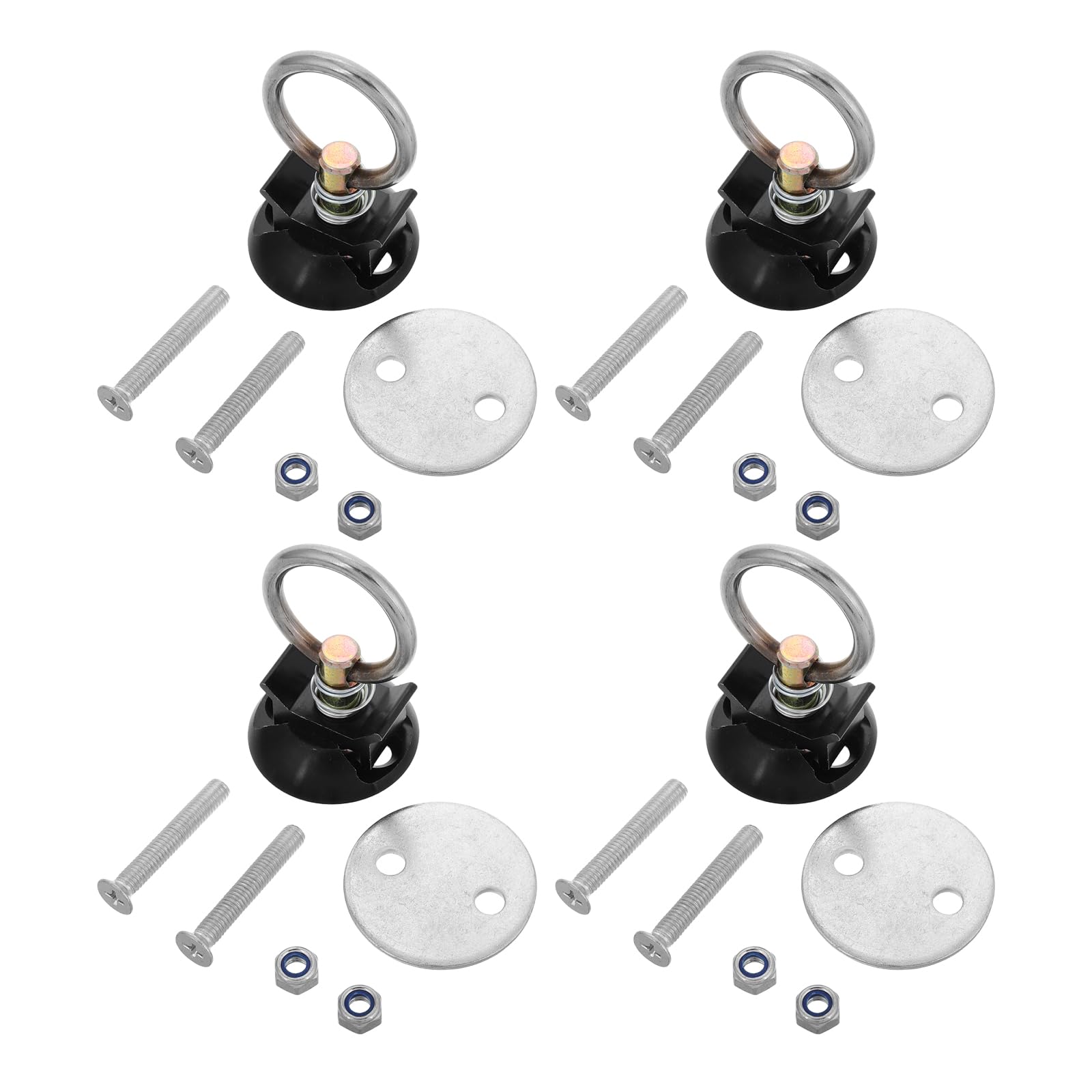 Healeved Kit de Amarre de Liberación Rápida con 4 Anclajes Redondos Atornillables para Maletero de Coche, Punto de Anclaje Resistente Negro, Accesorio Seguro para Transporte y Fijación