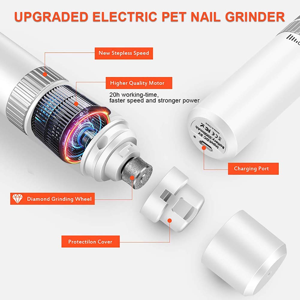 Lime À Ongles pour Chien Electrique, Ultra Silencieuse Moulin À Ongles Vitesse en Continu Coupe Ongle Lime Griffes Professionnel avec USB Rechargeable pour Chiens Et Chats