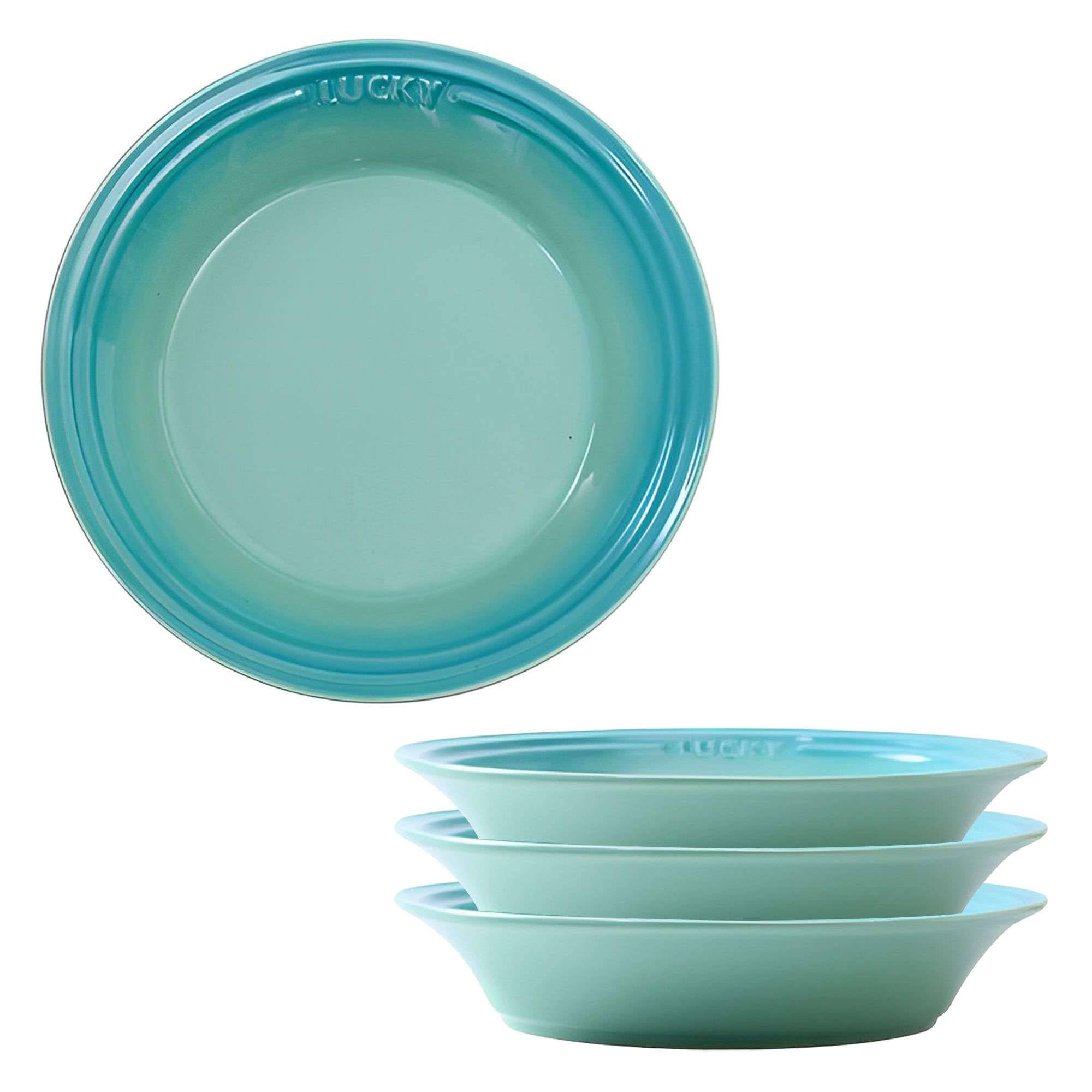 TYMYYS Pasta Bowls, 8" Plate Bowls Ceramic, Serving Plates Porcelain, Low Bowls Dishes, Pasta/Soup Serving Bowls Larg-Light Blue-Set of 4