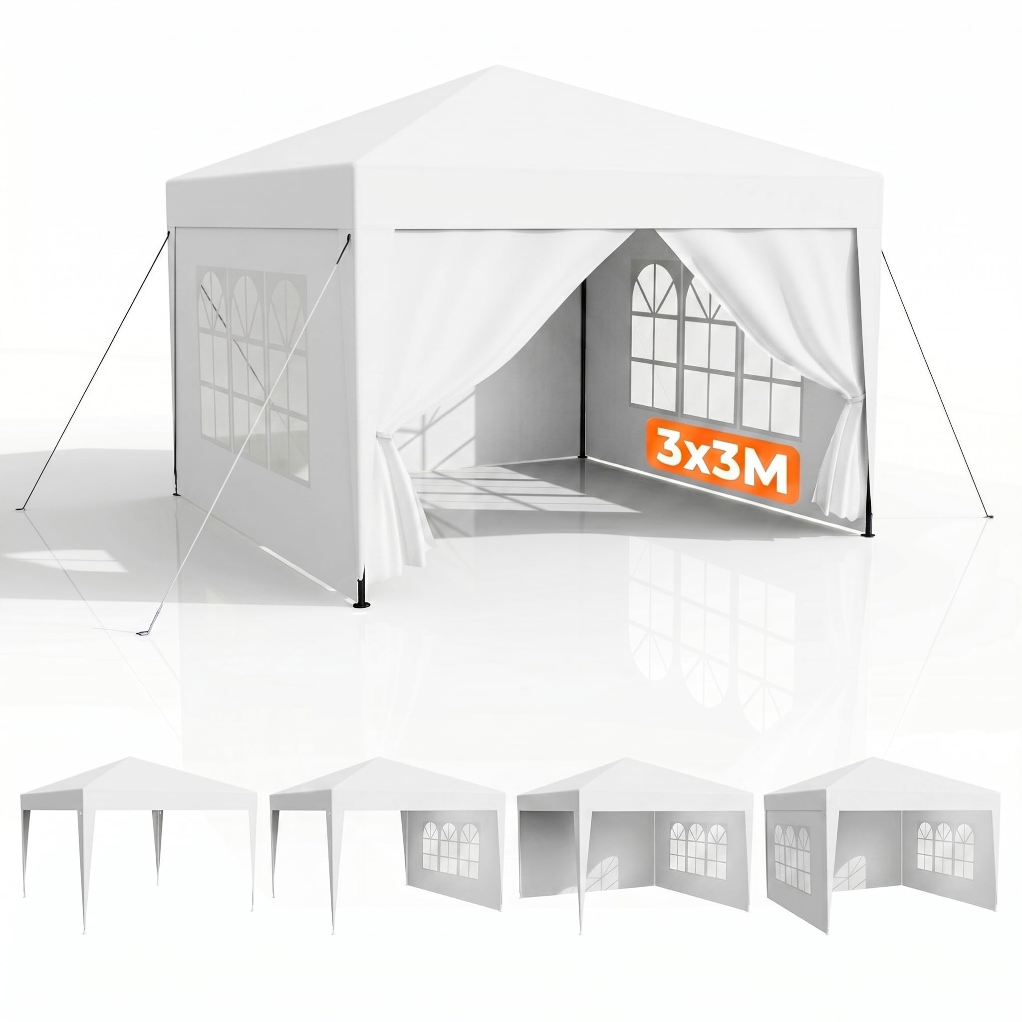Tonnelle pliable 3 x 3 m, imperméable, stable, résistante à l'hiver, avec panneaux latéraux amovibles, protection UV et coupe-vent, tonnelle de jardin, tente de fête, pour marché, festival, camping
