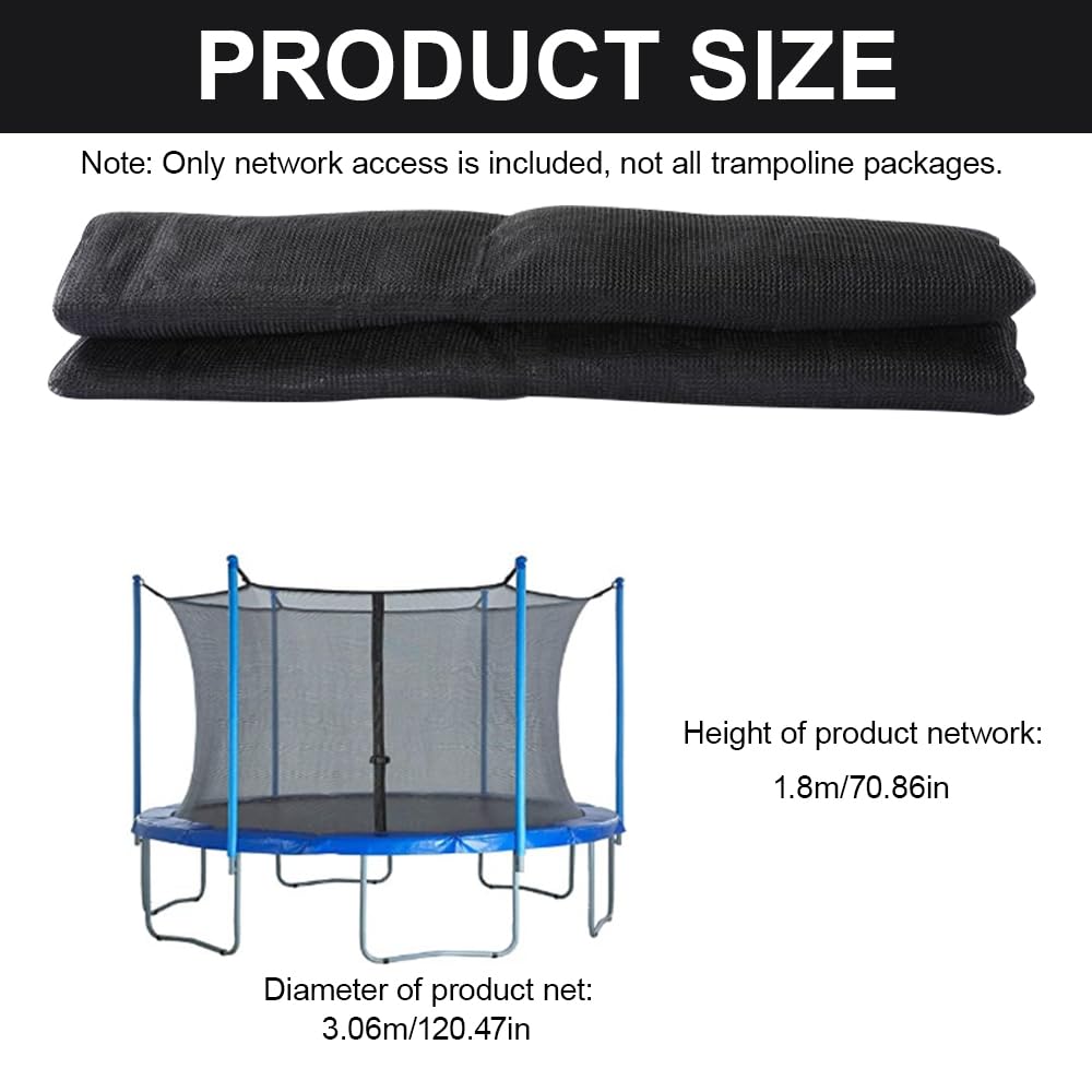 Rete di Sicurezza per Trampolino, Rete Ricambio Trampolino Ø 305cm con Cerniera e Fibbie, per Pali da 6, Altezza: 180 cm