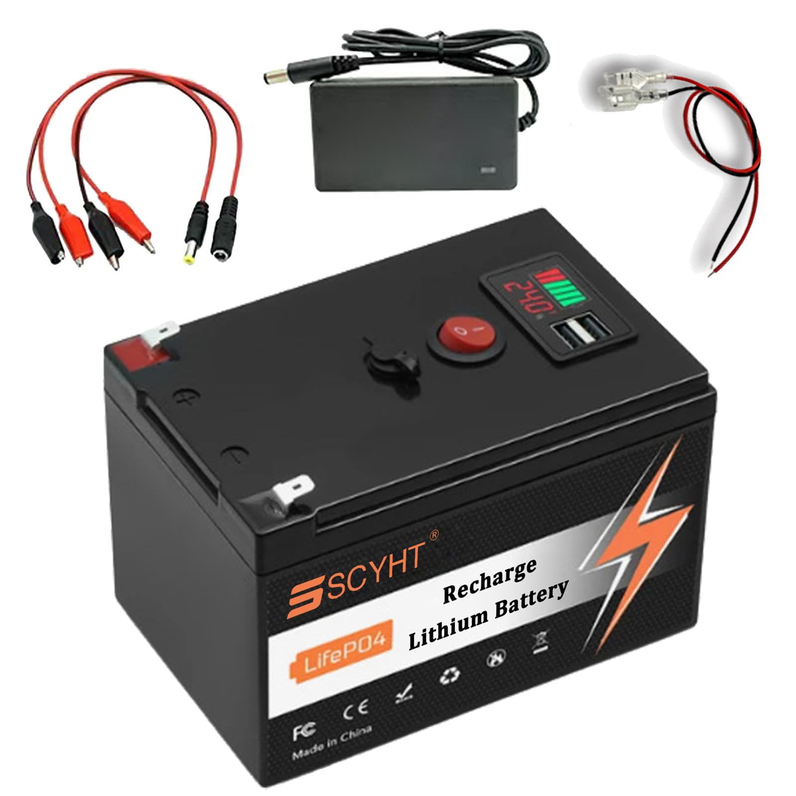 Batteria al litio 24V 10Ah 12Ah Batteria LiFePO4 8Ah Batterie agli ioni di litio 24V Batterie di ricambio per sistemi solari con porta USB per motori da 150W a 300W,24v8ah