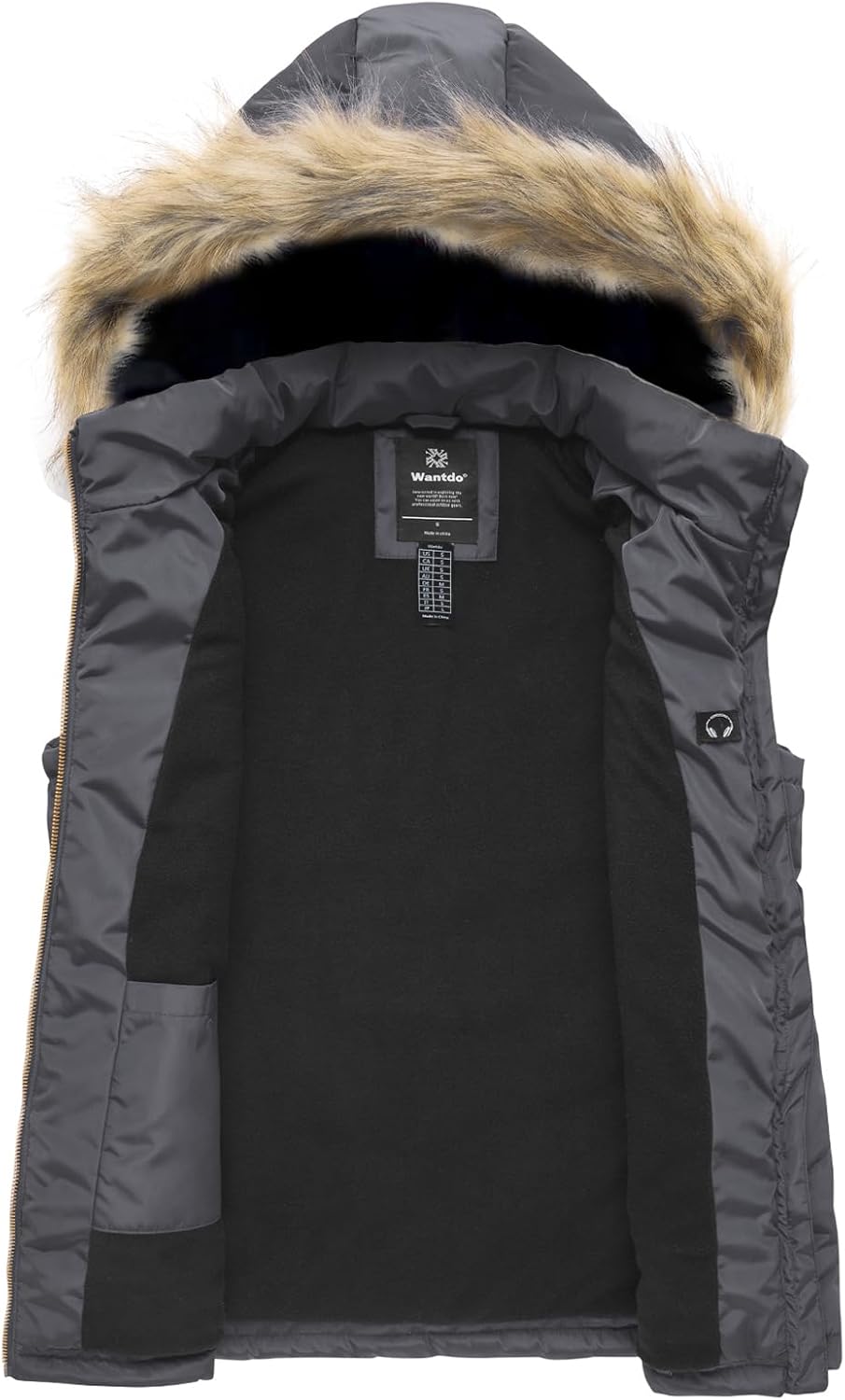 wantdo Women's Thicken Winter Vest Warm Puffer Vest with Removable Fur Hood - Image 3