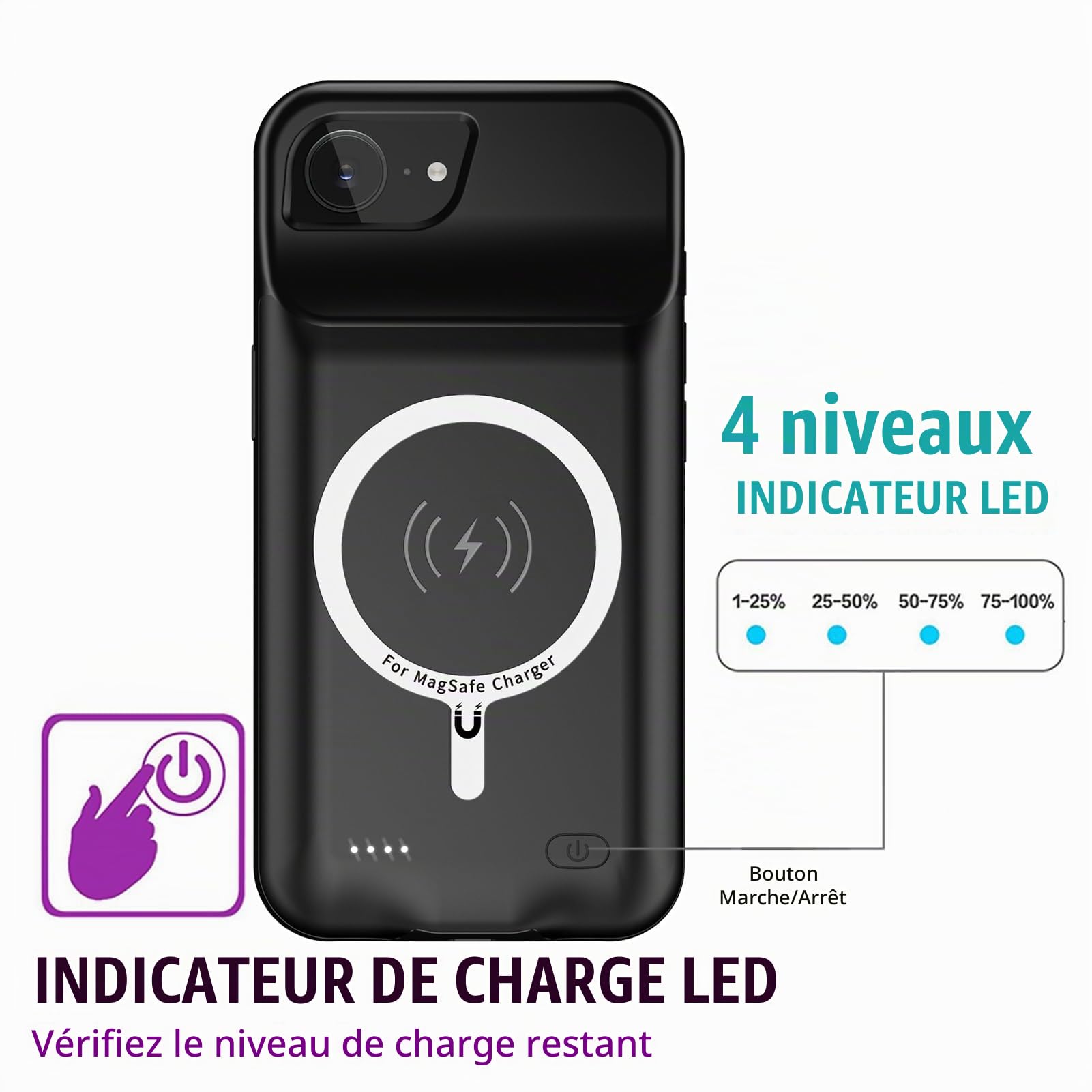 Coque Batterie pour iPhone 16e/17e,10000mAh Magnétique Compatible Chargement sans Fil Coque de Protection pour Chargeur de Batterie de Secours étendue,