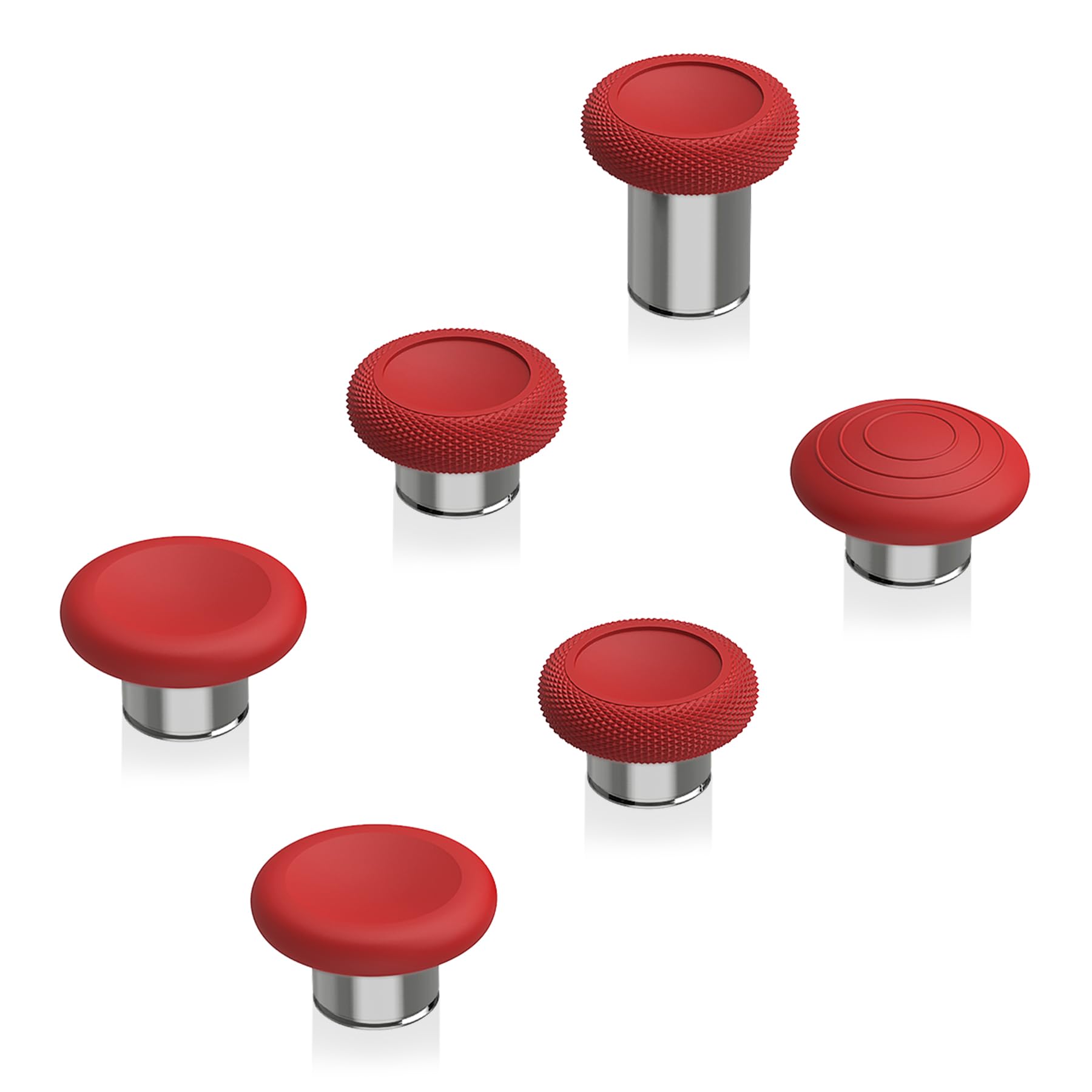 eXtremeRate 6 in 1 Magnetic Metall Thumbsticks Austauschbare Joysticks Analogsticks Kappen Tasten Set für Xbox Elite Series 2 & Series 2-Core Controller-Rot&Silber