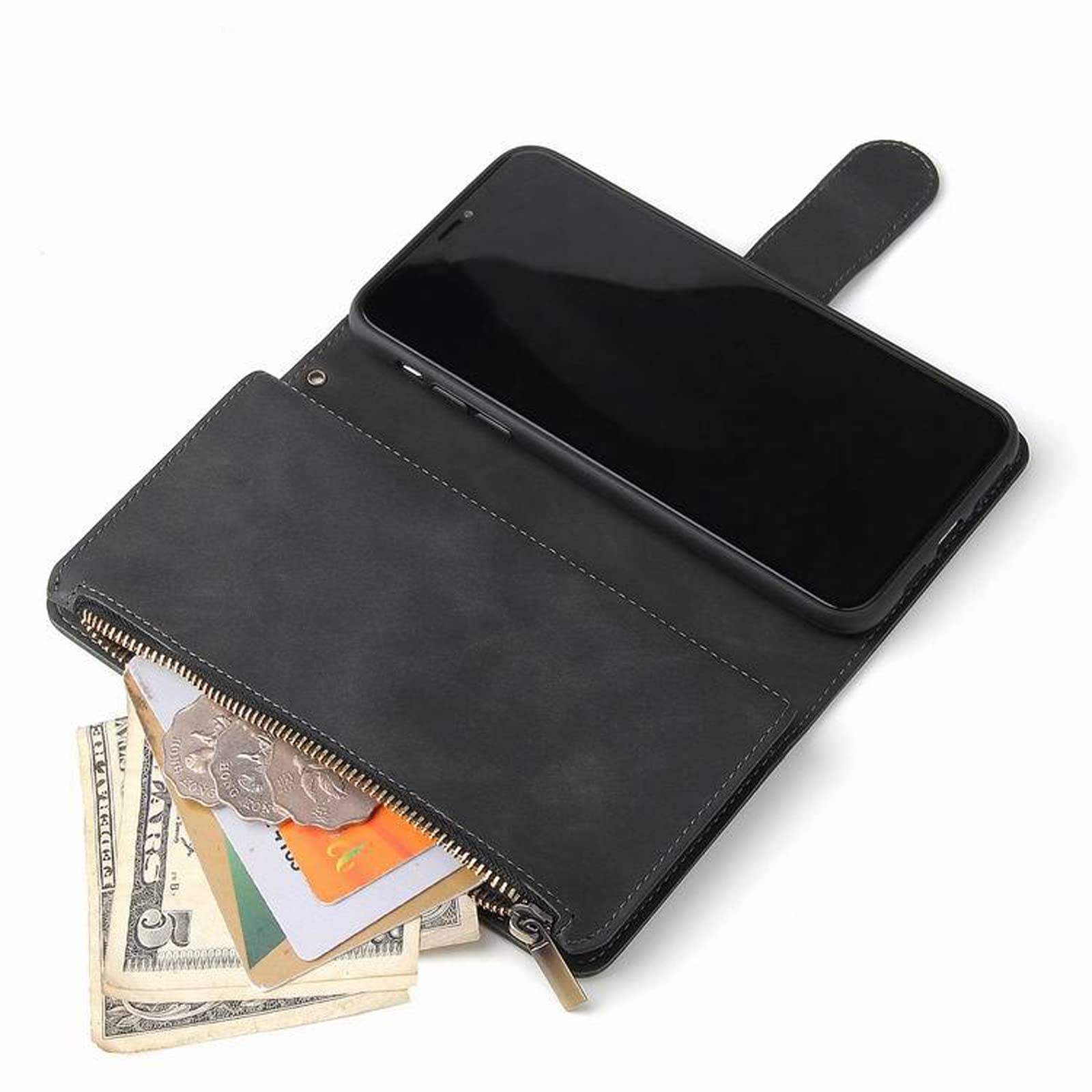 LTL Etui na telefon do iPhone 13 Mini/13/13 Pro/13 Pro Max, wysokiej jakości skórzane etui z klapką z przegródkami na karty etui na telefon magnetyczne zamknięcie, czarne, 13 Mini 5,4 cala