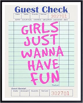 Funny Quotes Wall Art for Women - Cute Funny Quote Decor for Girls Bedroom - Girls Just Wanna Have Fun Guest Check Wall Art, Indie Room Decor, Y2k Room Picture, Maximalist Artwork, Trendy Preppy Print