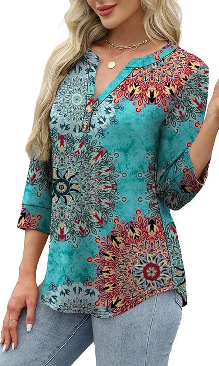 OFEEFAN Womens Tops 3/4 Sleeve Henley Shirts for Women Fall Fashion 2025 School Outfits for Teachers - Image 4